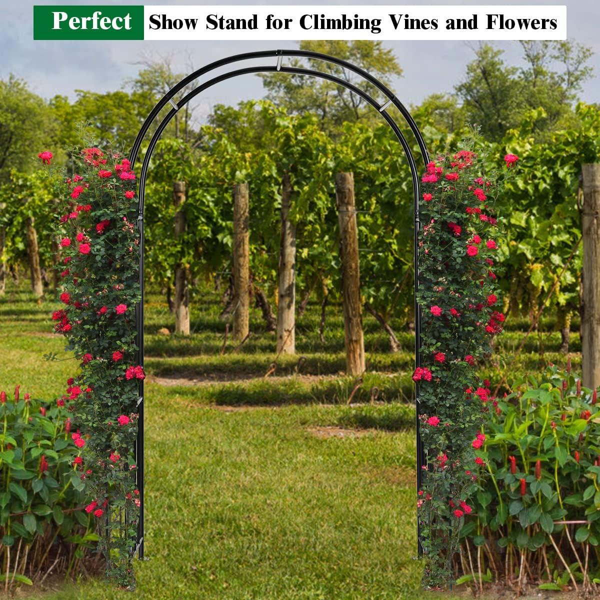 Gymax 7.2Ft Garden Arch Steel Arbor Wedding Garden Decoration Climbing Plants w/Stakes