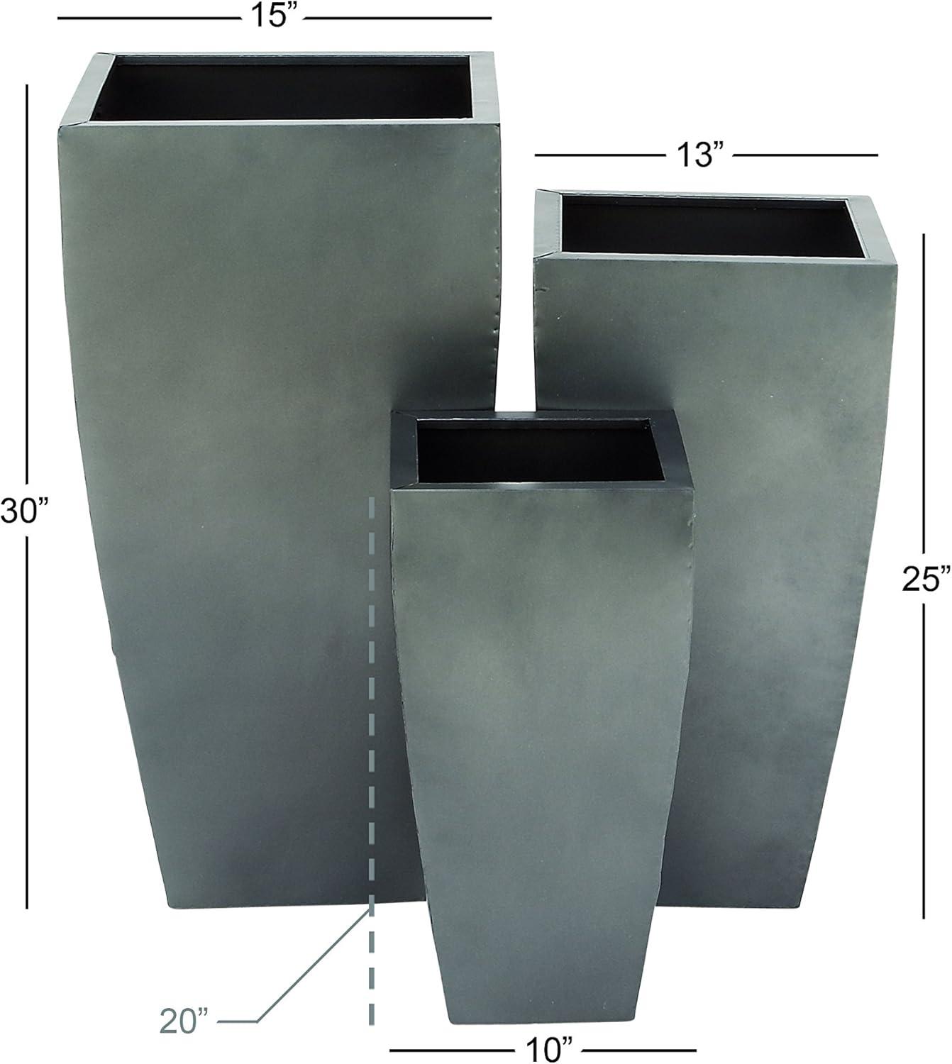 DecMode Grey Contemporary Oversized Metal Planter with Cement Hue, Set of 3, 20", 25", 30"H