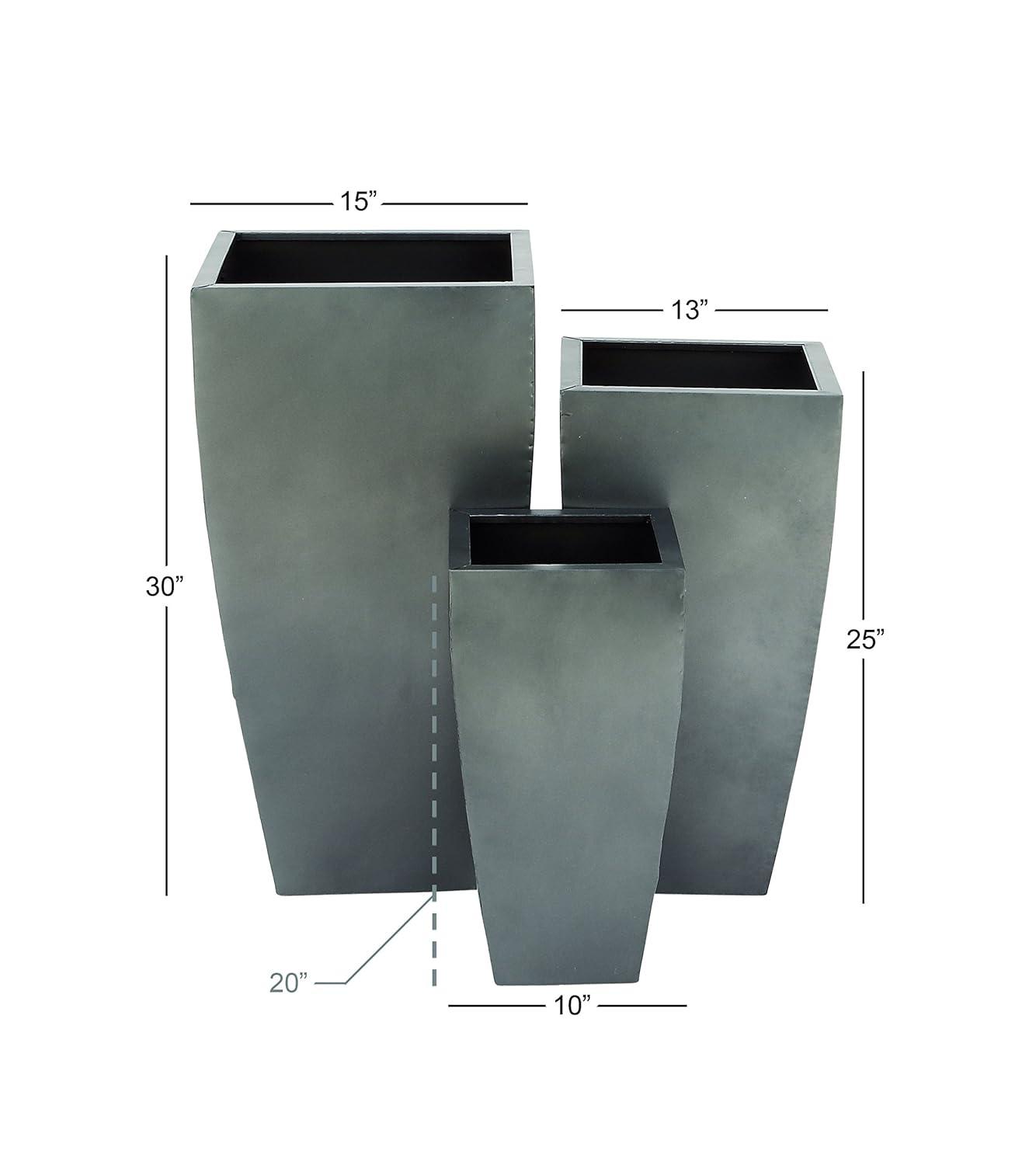 DecMode Grey Contemporary Oversized Metal Planter with Cement Hue, Set of 3, 20", 25", 30"H
