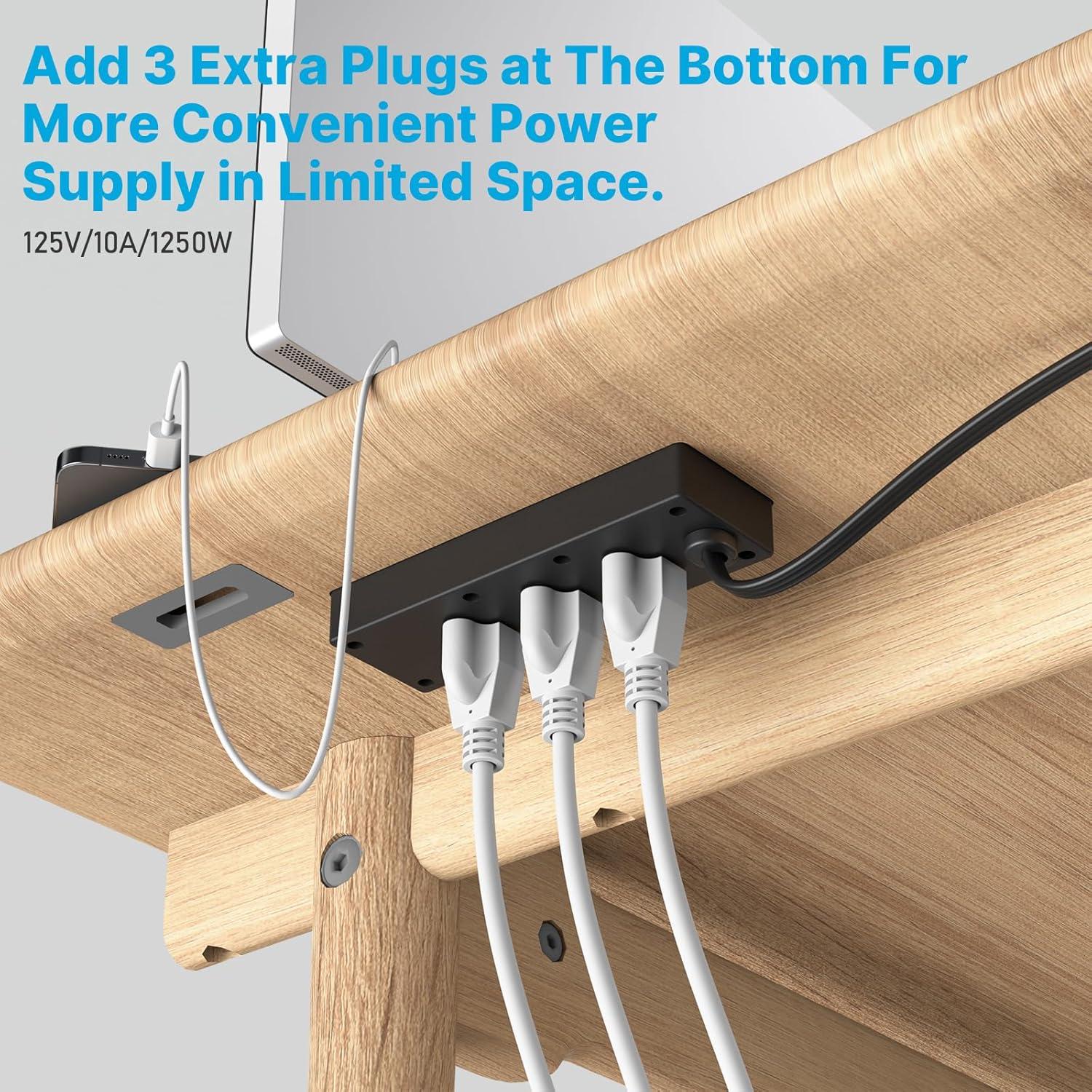 Black Recessed Power Strip with USB C Port for Desk or Table