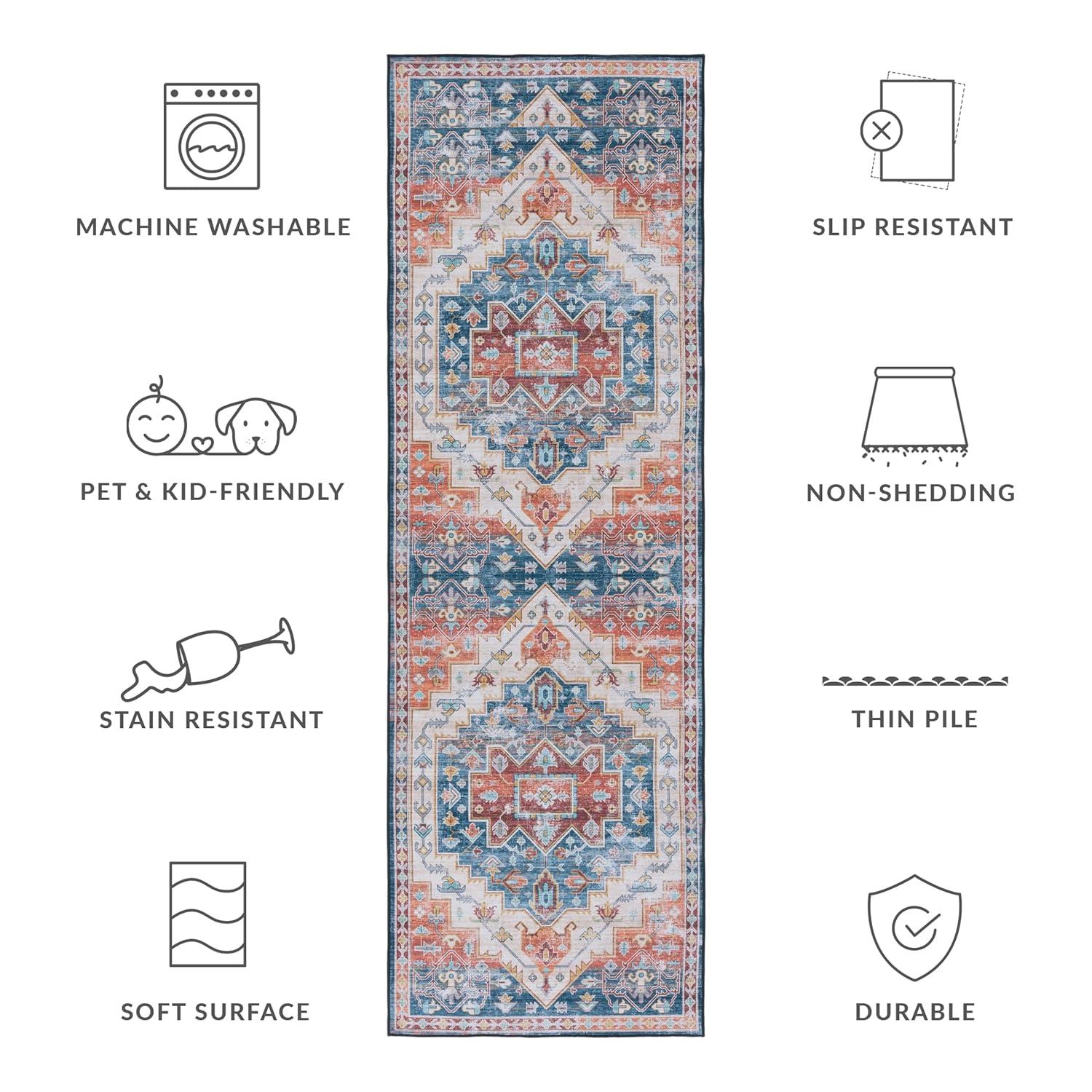 Tucson TSN116 Power Loomed Machine Washable Runner Rug - Blue/Rust - 2'6"x8' - Safavieh.