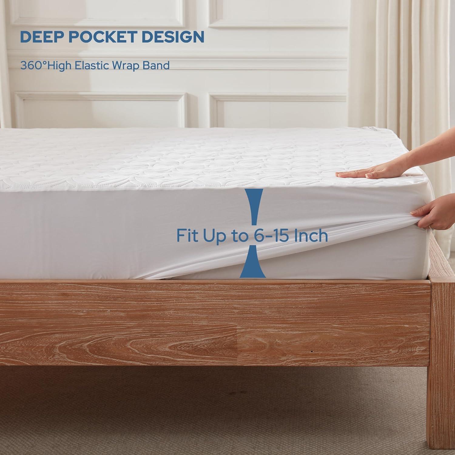 2 Pack Twin Waterproof Mattress Protector Deep Pocket Mattress Cover, Soft Breathable Mattress Pad, Fitted Noiseless Waterproof Bed Cover Stretch to 19"