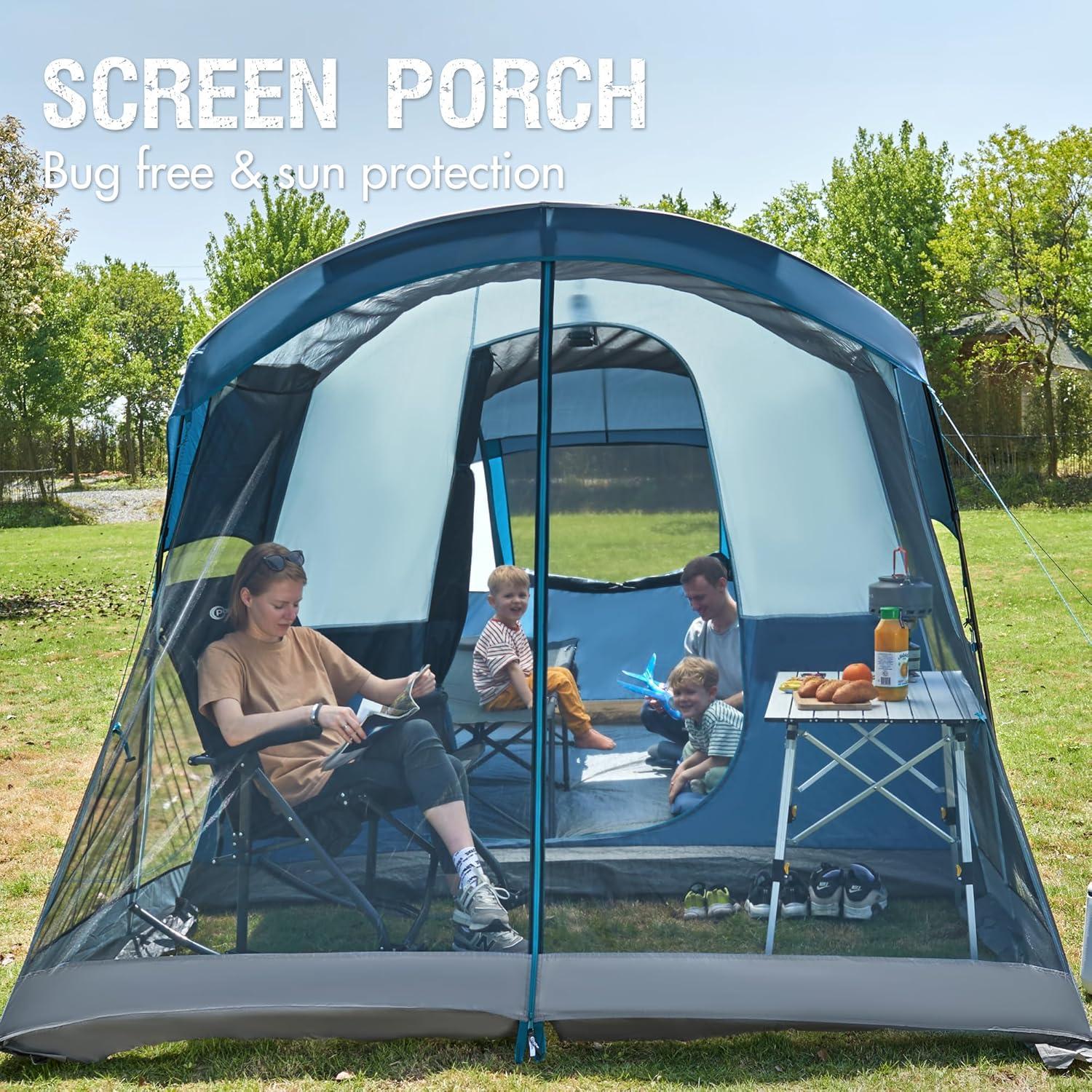 Blue and Gray 6-Person Tunnel Camping Tent with Screen Room