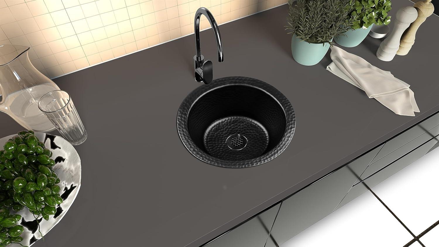 Monarch Abode 19196 Aluminum Hand Hammered Essex Dual Mount Single Bowl Bar Prep Sink 12", Black