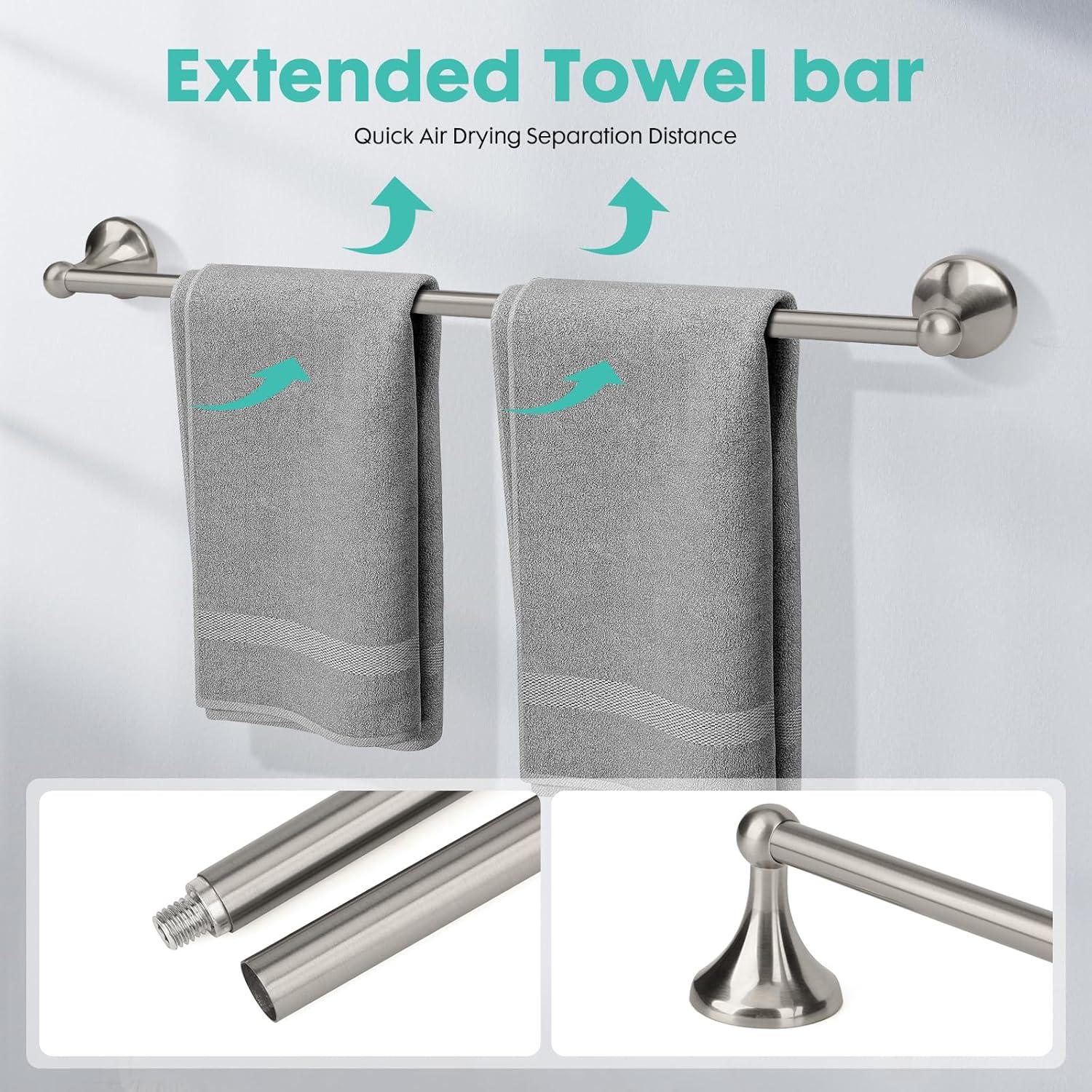 4-Piece Bathroom Hardware Accessory Set With 24" Towel Bar (Chrome Finish)