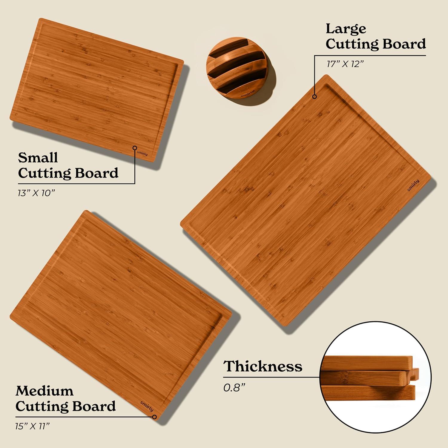SMIRLY Cutting Board Set Small, Medium & Large Bamboo Cutting Boards with Holder, Brown