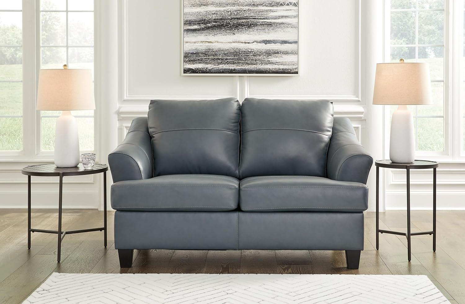 Gray Faux Leather and Steel Flared Arm Loveseat