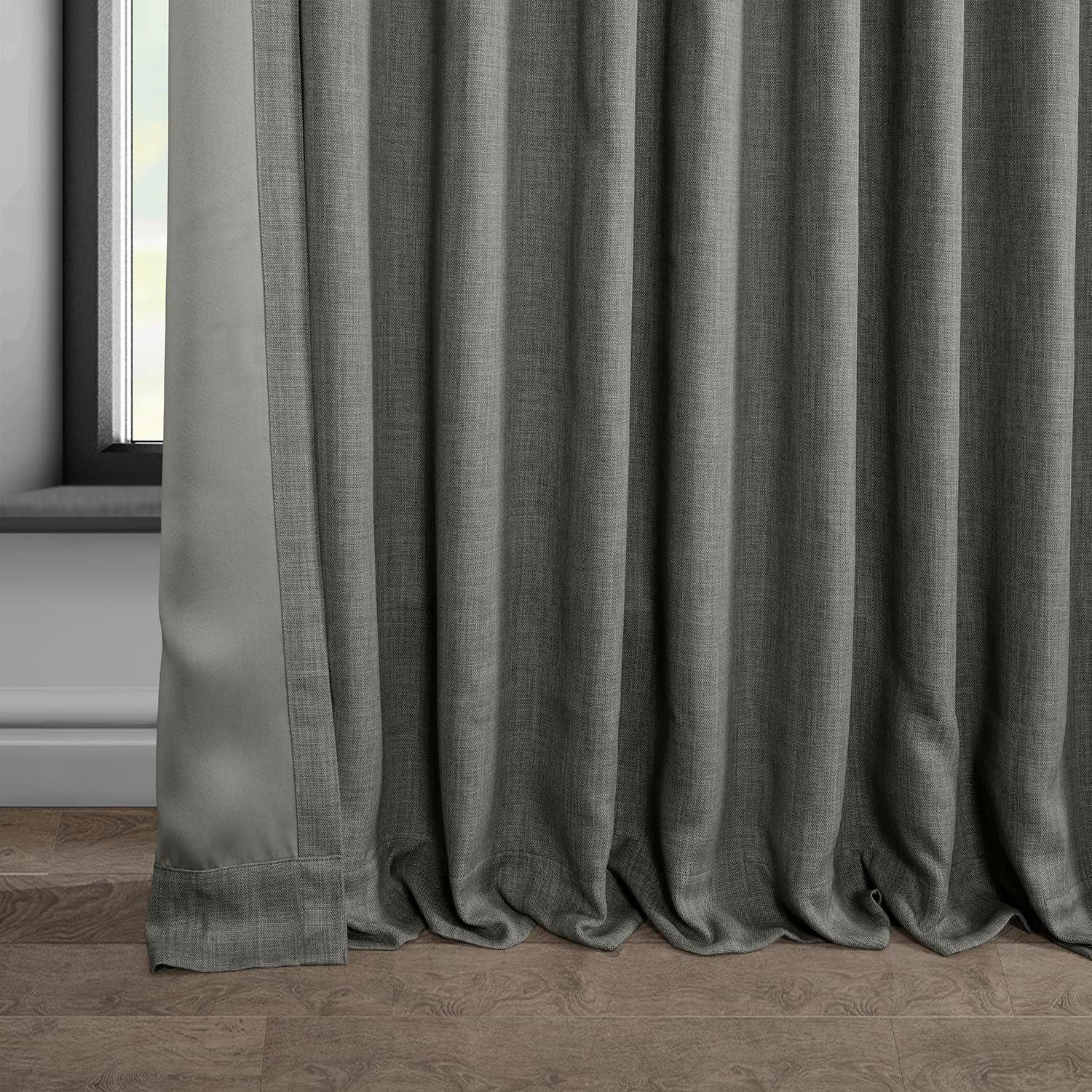 Textured Faux Linen Rod Pocket Room Darkening Curtains for Bedroom & Living Room Curtains - Single Panel Drapes