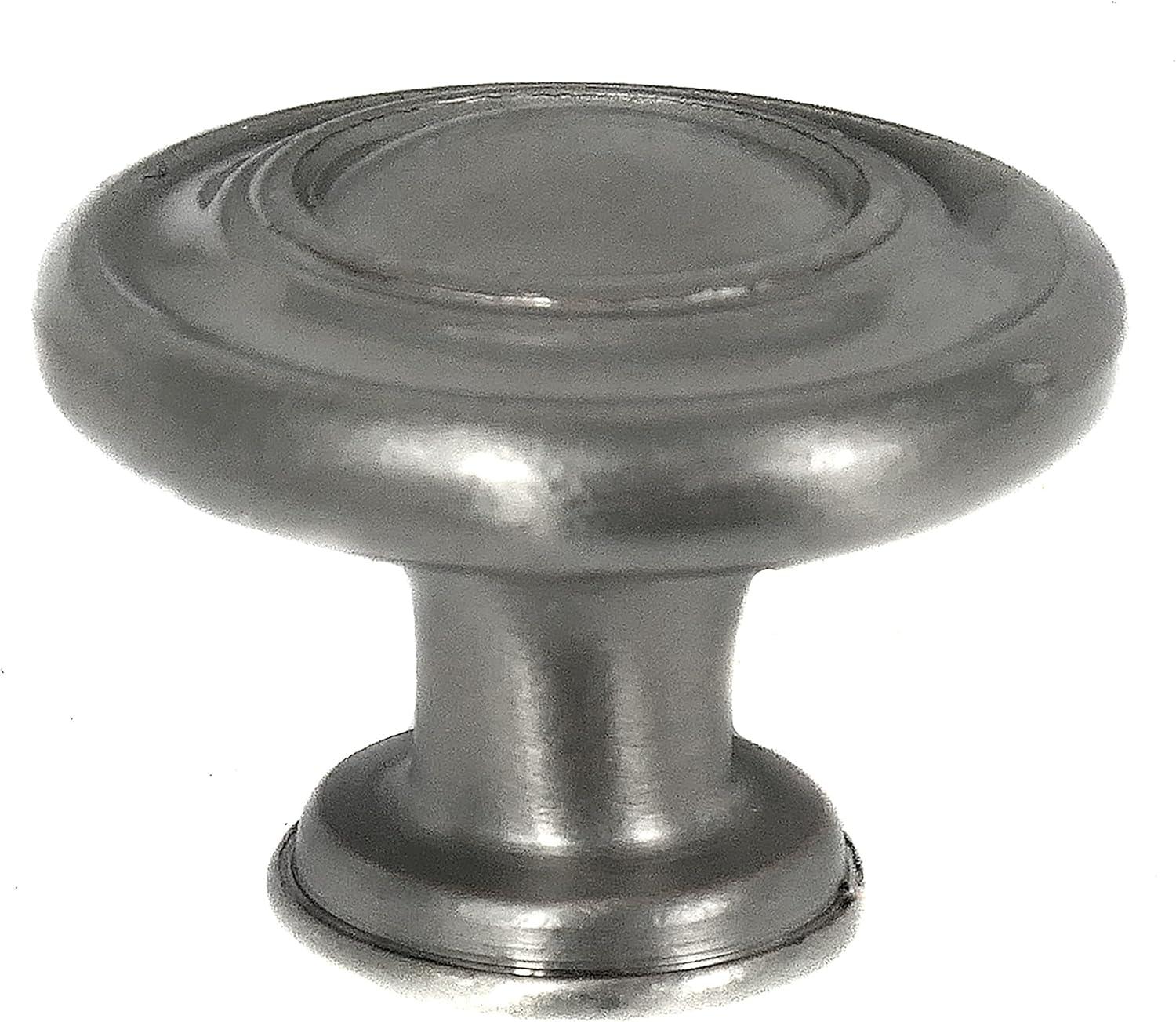 Nantucket Satin Pewter Round Metal Knob with Mounting Hardware