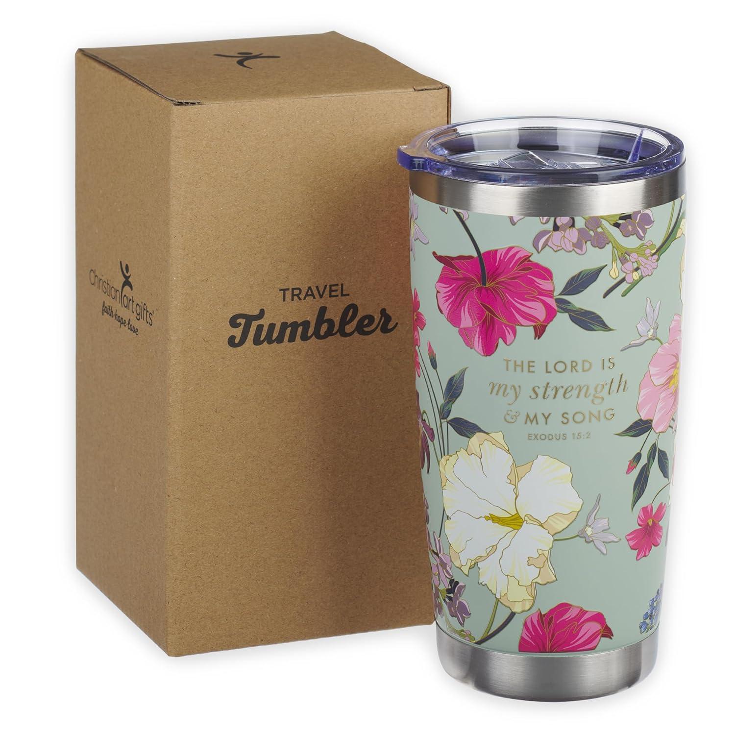 Christian Art Gifts Large Stainless Steel Travel Mug for Women: Lord Is My Strength Bible Verse, Double Wall Vacuum Insu, (Hardcover)