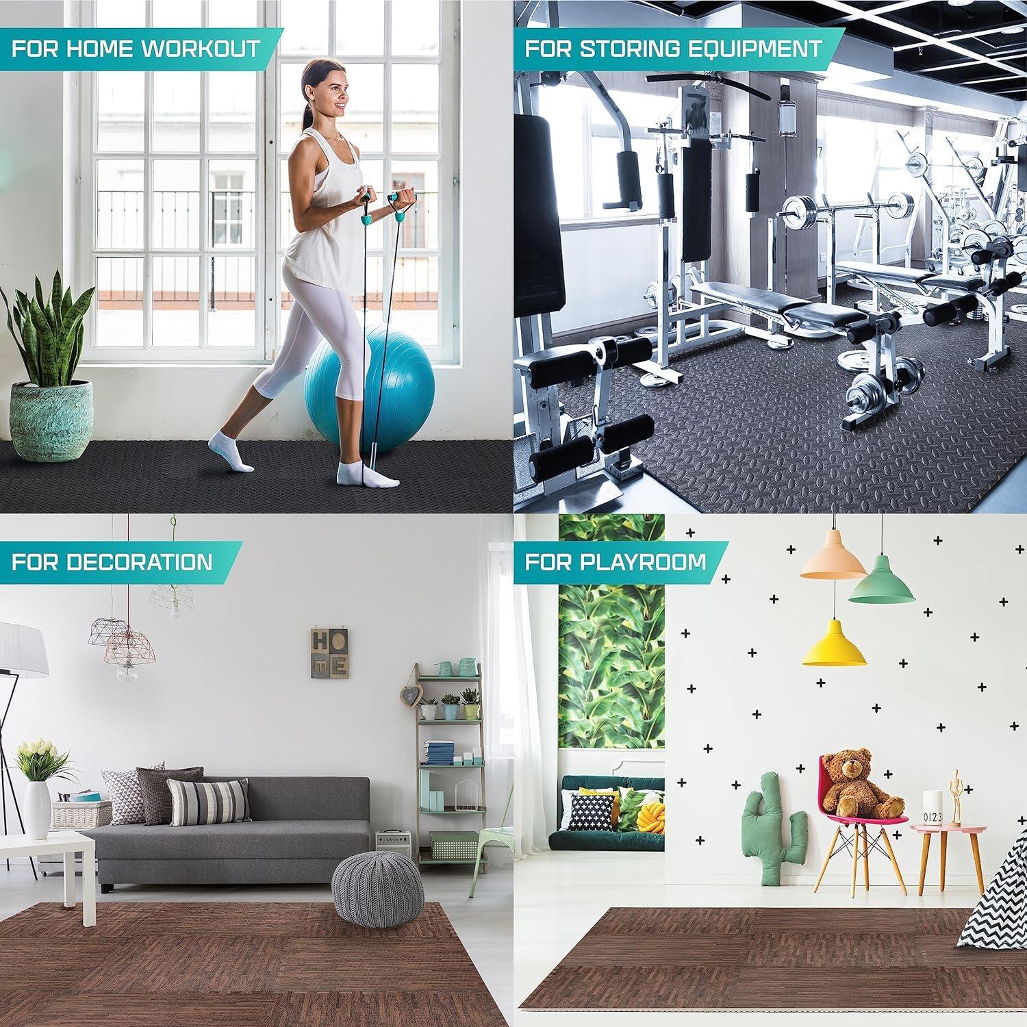 Bme Premium 24" L x 24" W x 0.375" EVA Interlocking Foam Floor Tiles, Non-Slip Gym Mats for Muti-use
