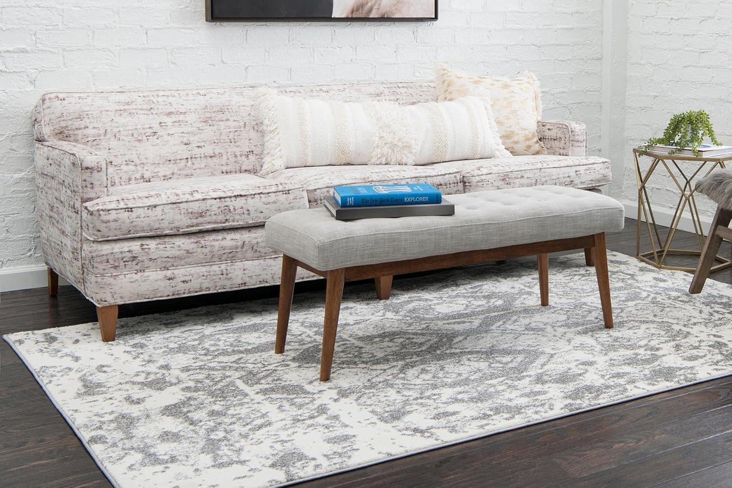 Unique Loom Rosso Collection Area Rug - Piazza (5' 1" x 8' Rectangle Light Gray/Ivory)