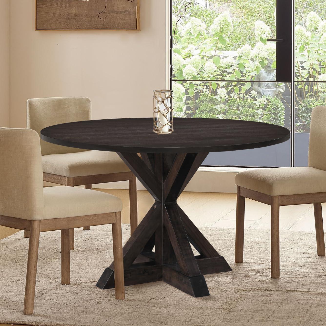 Finch Alfred Round Solid Wood Rustic Dining Table & Reviews | Wayfair