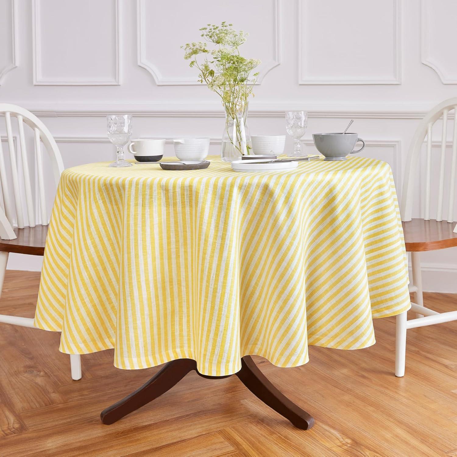Solino Home Amalfi Stripe - 100% Pure Linen Tablecloth