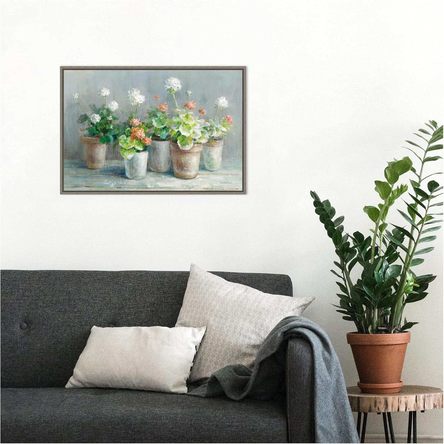 Amanti Art Farmhouse Geraniums in Vases by Danhui Nai Canvas Wall Art Print Framed 23 x 16-in.