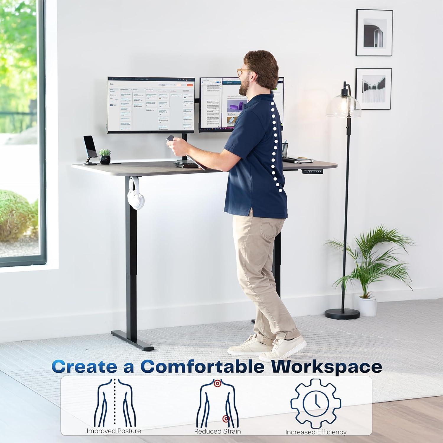 VIVO Electric 63” x 32” Standup Desk, Dark Gray Table Top, Black Frame