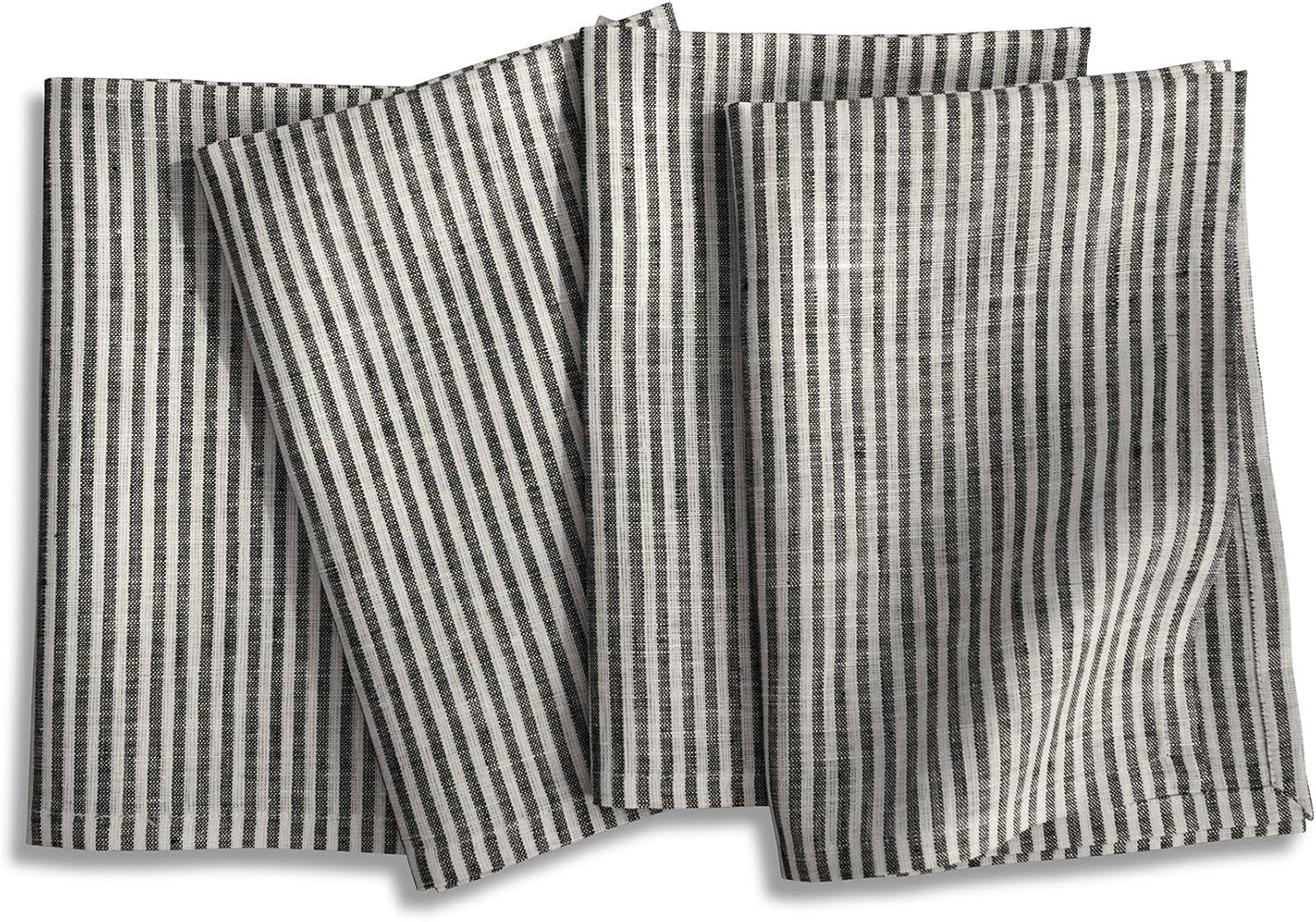 Solino Home Narrow Stripe - 100% Pure Linen Dinner Napkins (Set of 4)