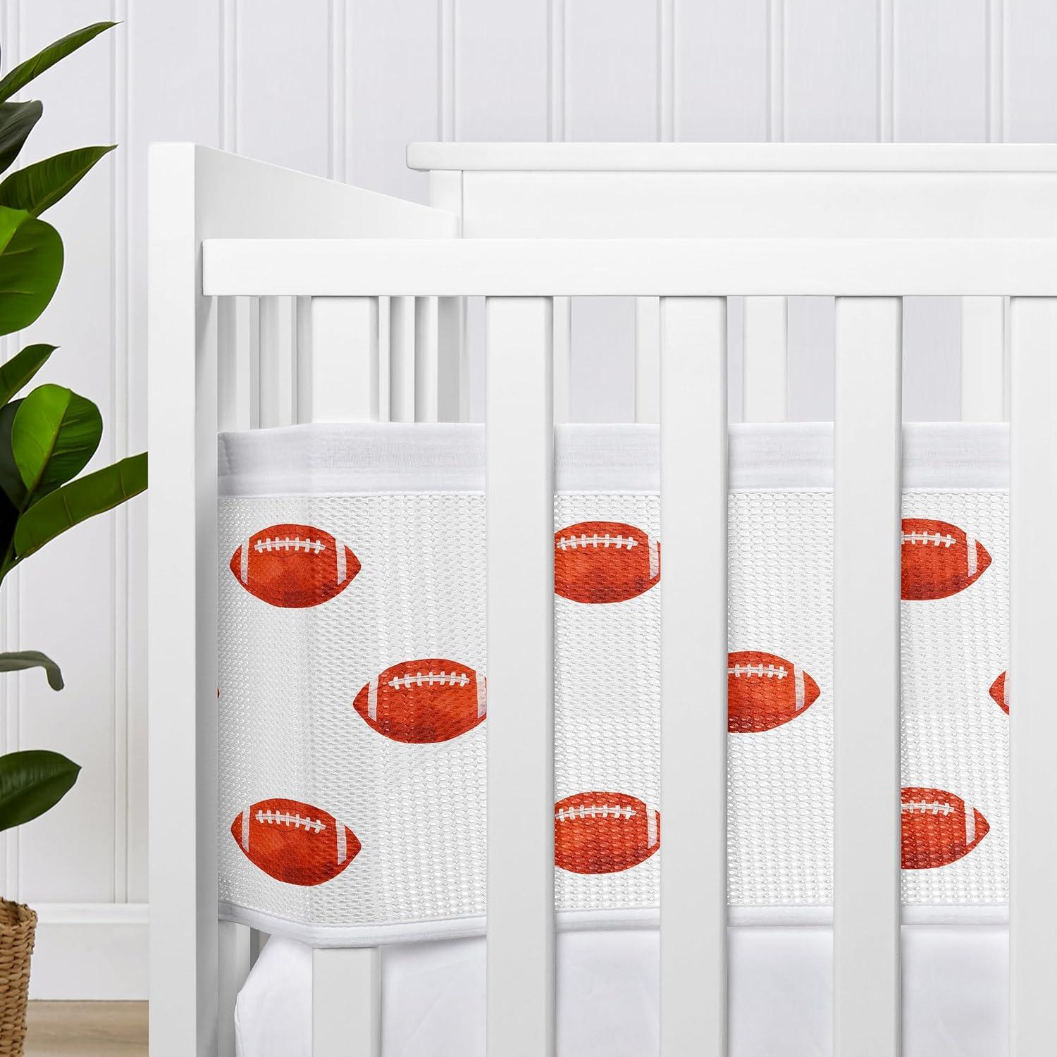 Sweet Jojo Designs + BreathableBaby Boy Breathable Mesh Crib Liner Pad Football Brown and White