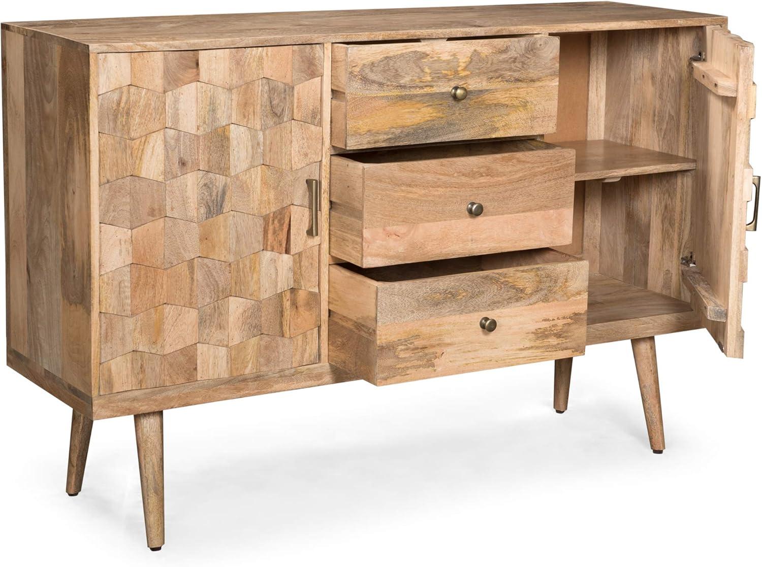 GDF Studio Godfrey Boho Handmade Mango Wood Sideboard with Storage, Natural