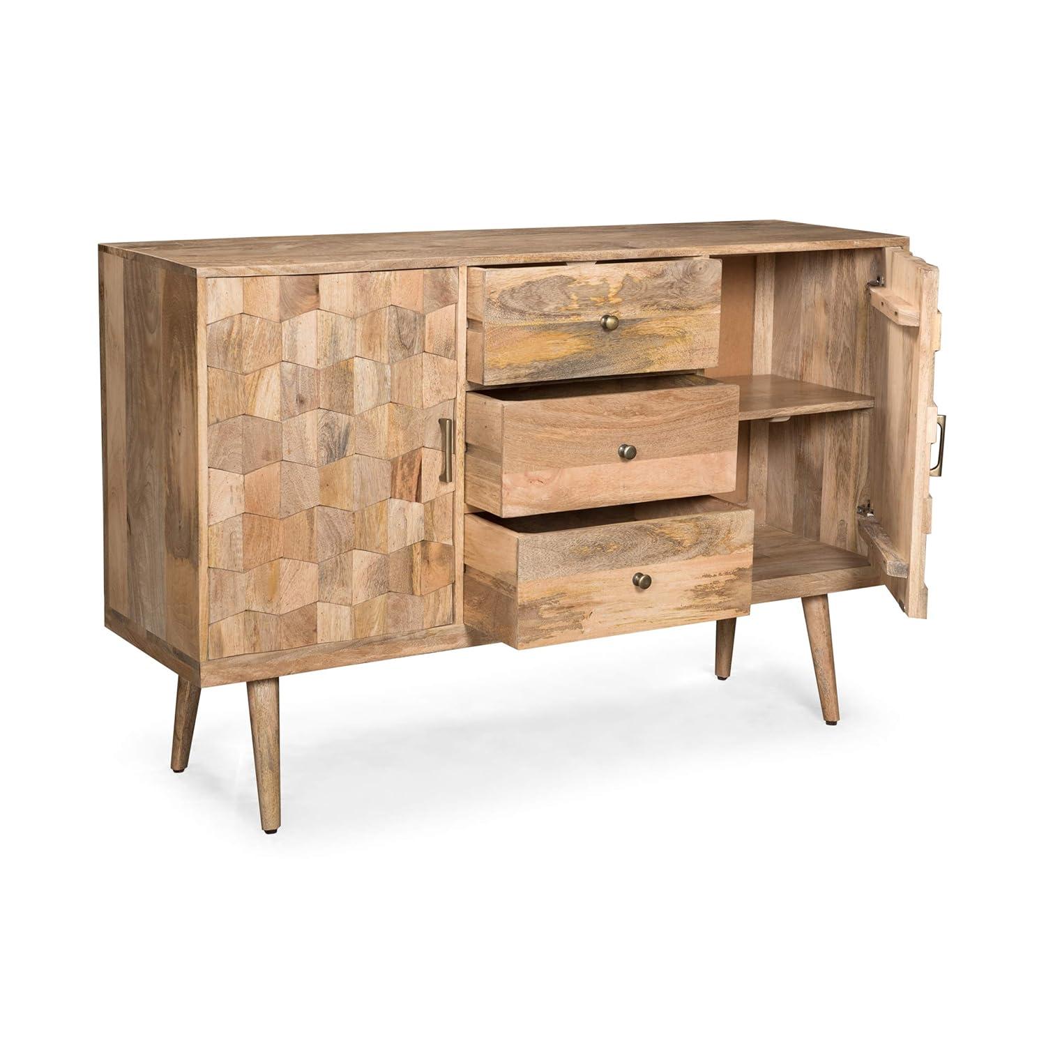 GDF Studio Godfrey Boho Handmade Mango Wood Sideboard with Storage, Natural