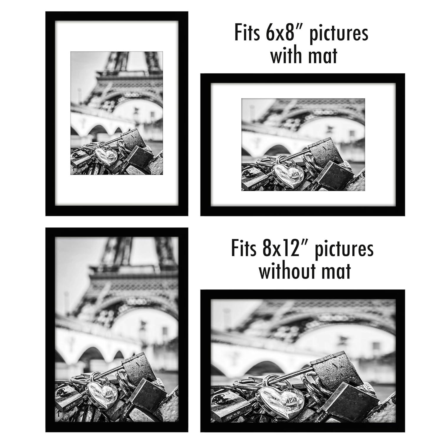 Americanflat 5 Pack of 8x12 Frames with 6x8 Mat - Plexiglass Cover - Black