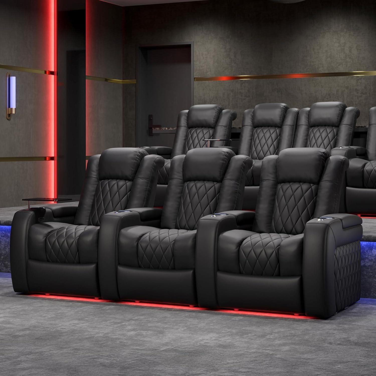 Orren Ellis Tuscany Leather Home Theater Seating with Cup Holder