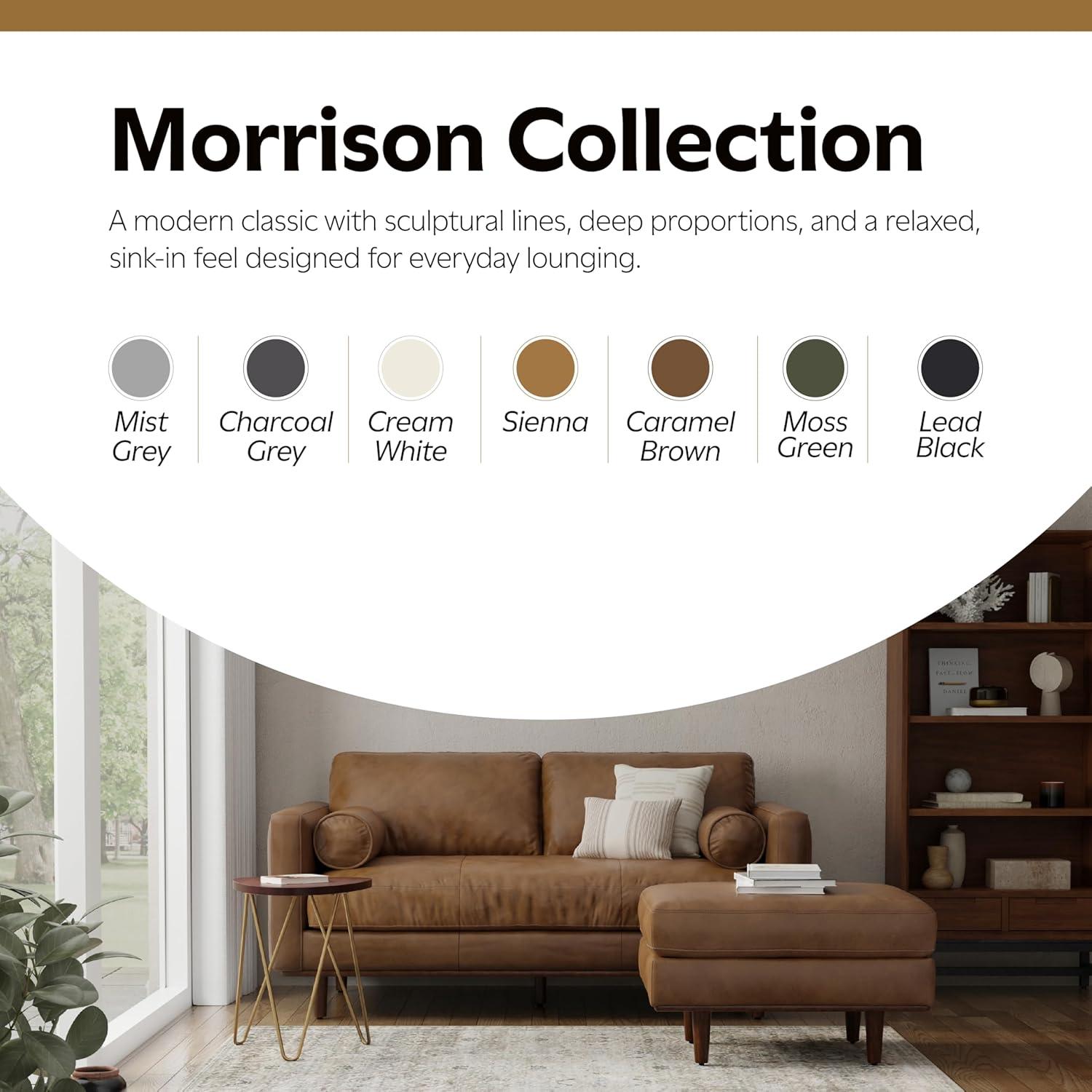 Simpli Home Morrison  Sofa and Ottoman Set in Genuine Leather