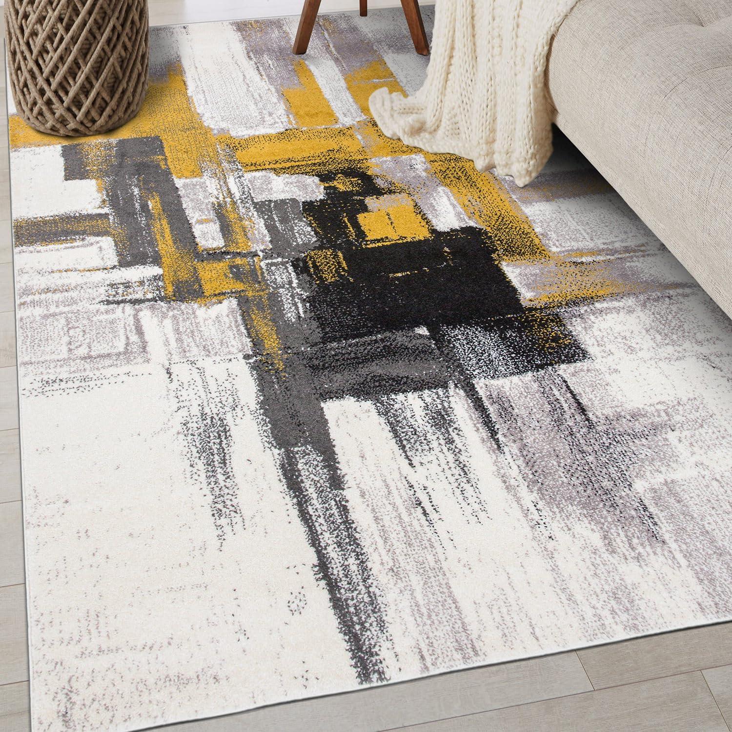 World Rug Gallery Contemporary Modern Abstract Gold 3'3" x 5' Area Rug