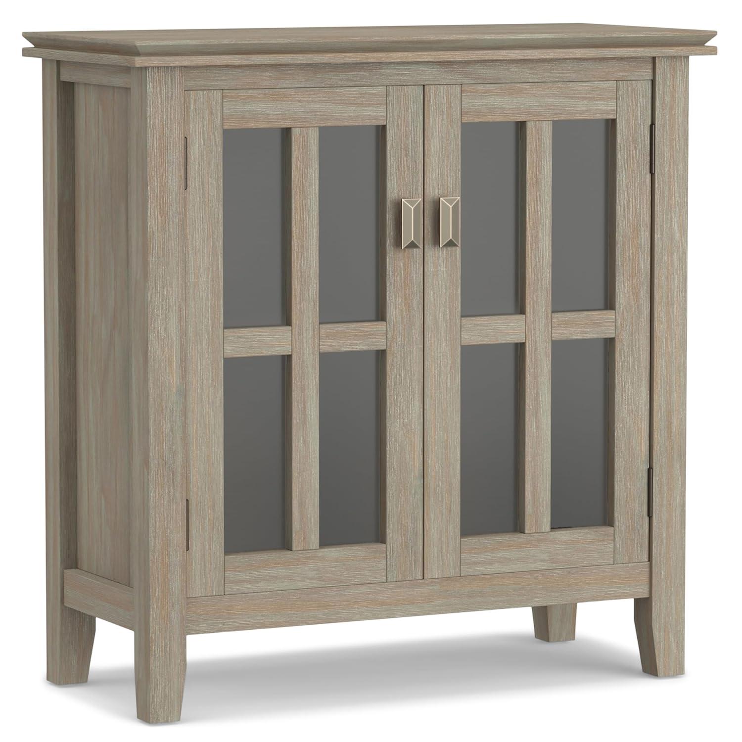 Simpli Home Artisan 30"W Solid Wood 2-Shelf Low Storage Cabinet with Glass Doors and Adjustable Shelves