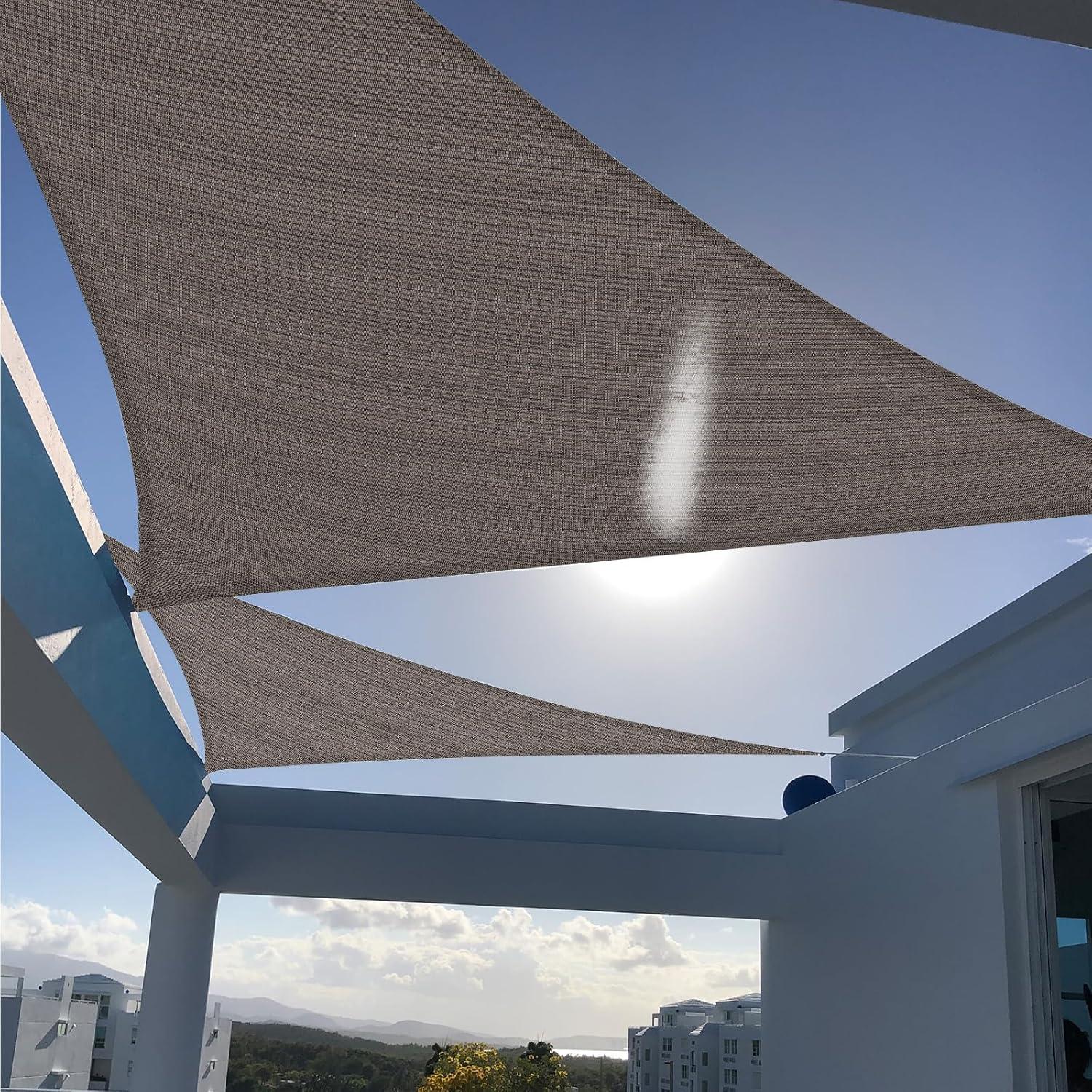 SUNNY GUARD Sun Shade Sail 10/12/16.5/20FT Triangle UV Block Sunshade Canopy for Outdoor, 16.5'x16.5'x16.5' Cream