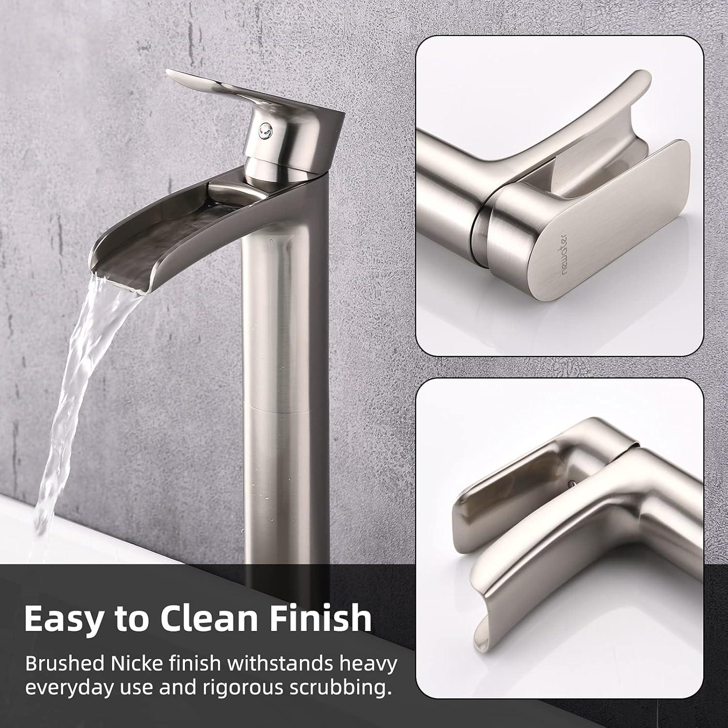 NEWATER Matte Black Tall Bathroom Vessel Sink Faucet, Single Hole Single Handle Waterfall Modern Bathroom Faucet, Vanity Faucet with Water Supply Line