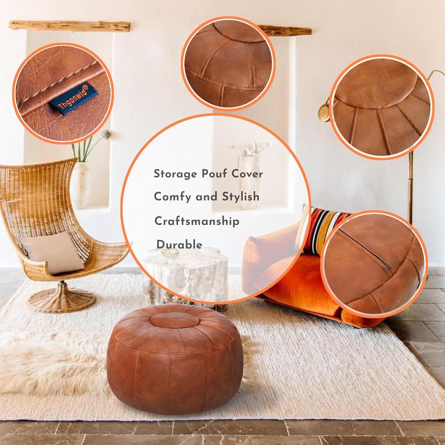 Unstuffed Handmade Moroccan Round Pouf Foot Stool Ottoman Seat Faux Leather Large Storage Bean Bag Floor Chair Foot Rest For Living Room, Bedroom Or Wedding Gifts