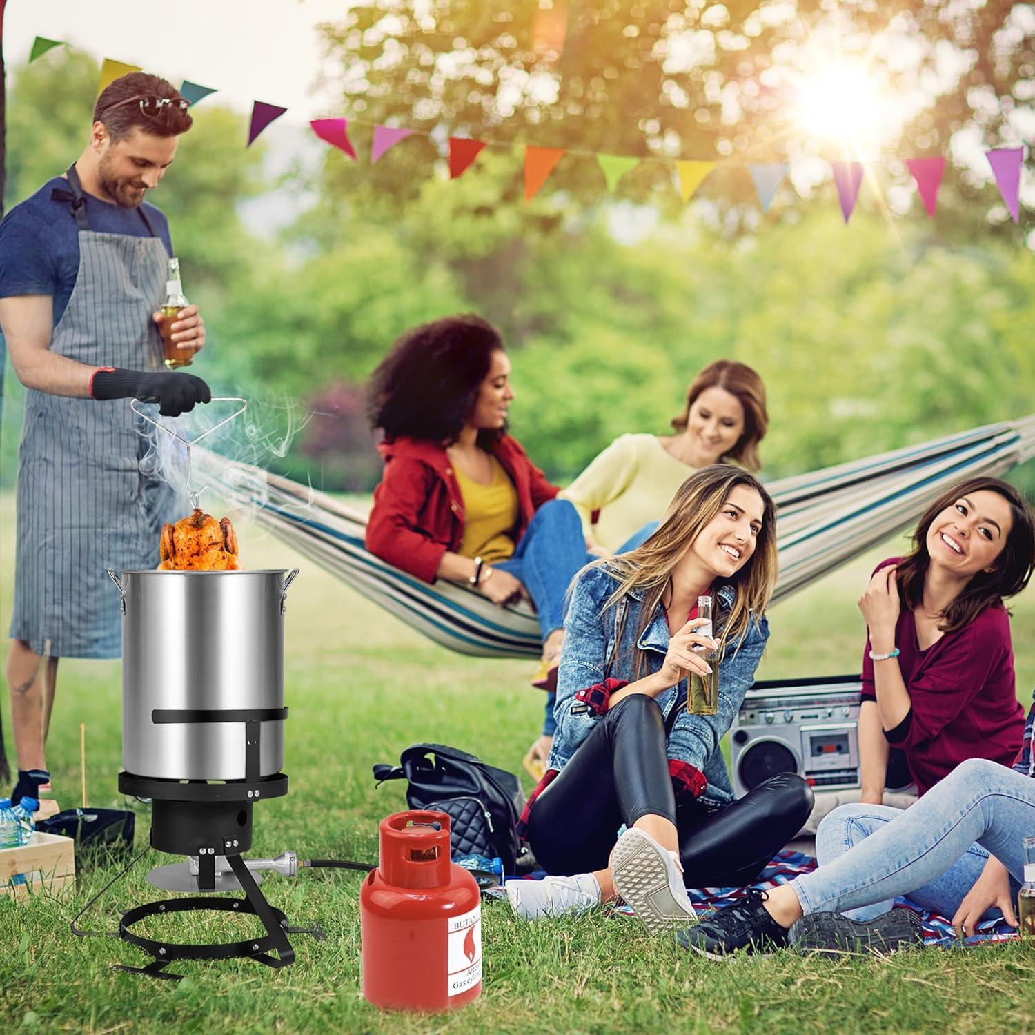 Outvita 30 Qt Turkey Deep Fryer & 10QT Fish Fryer Kit w/Baskets,Aluminum Fish & Seafood Boiler Steamer with 54,000 BTU Propane Gas Burner Stand Injector Thermometer Hose, Ideal for Outdoor Fry