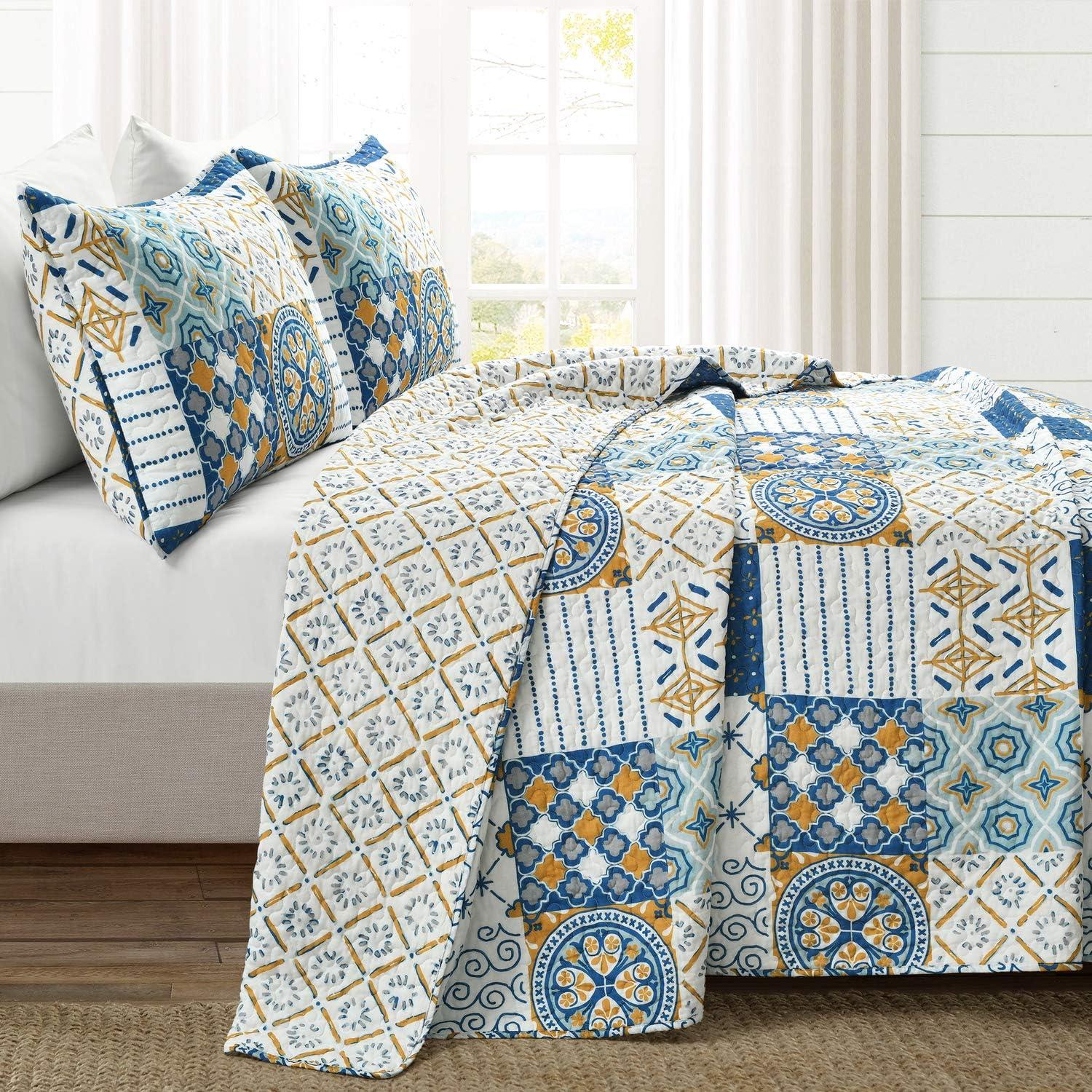 Monique Standard Cotton Reversible Coastal 3 Piece Quilt Set