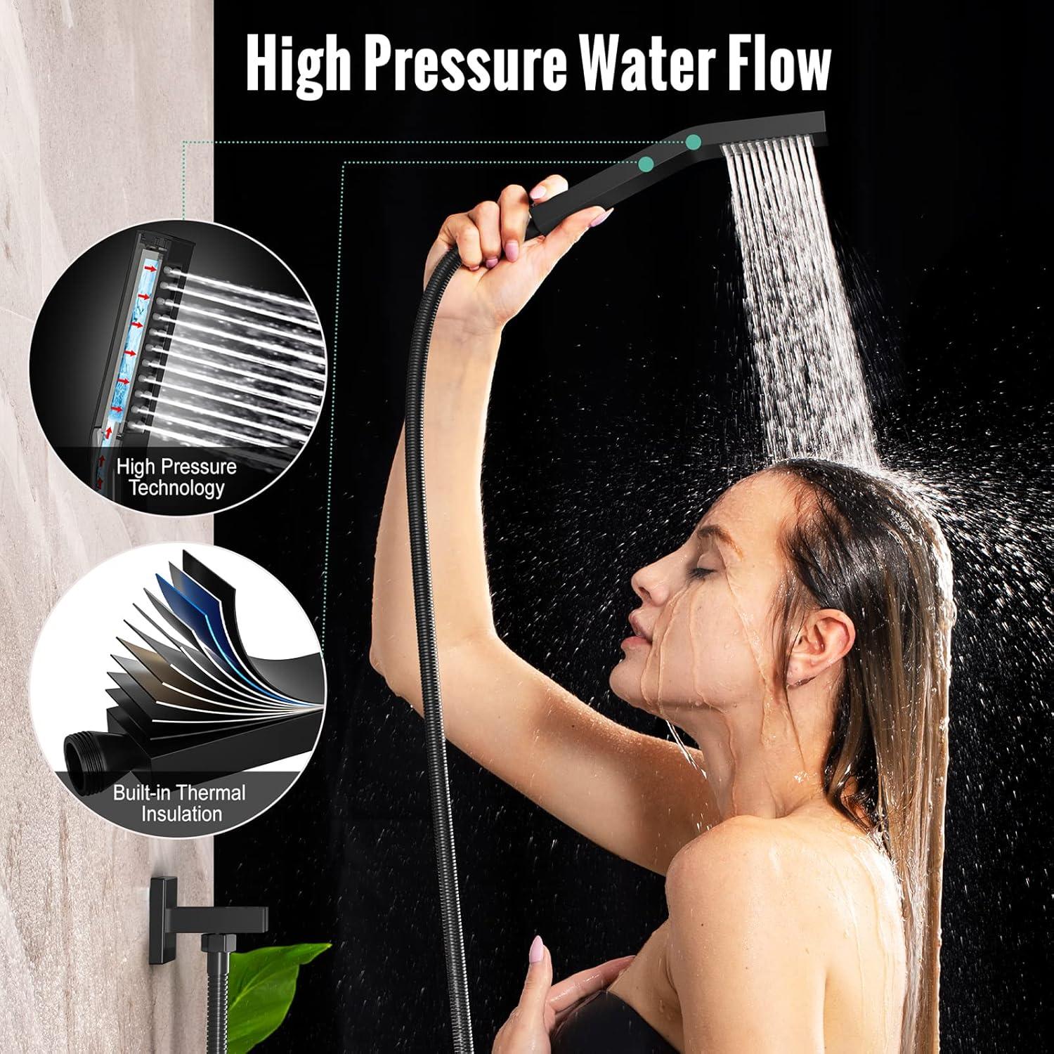 Matte Black Wall Mounted Rain Shower System with Handheld Spray