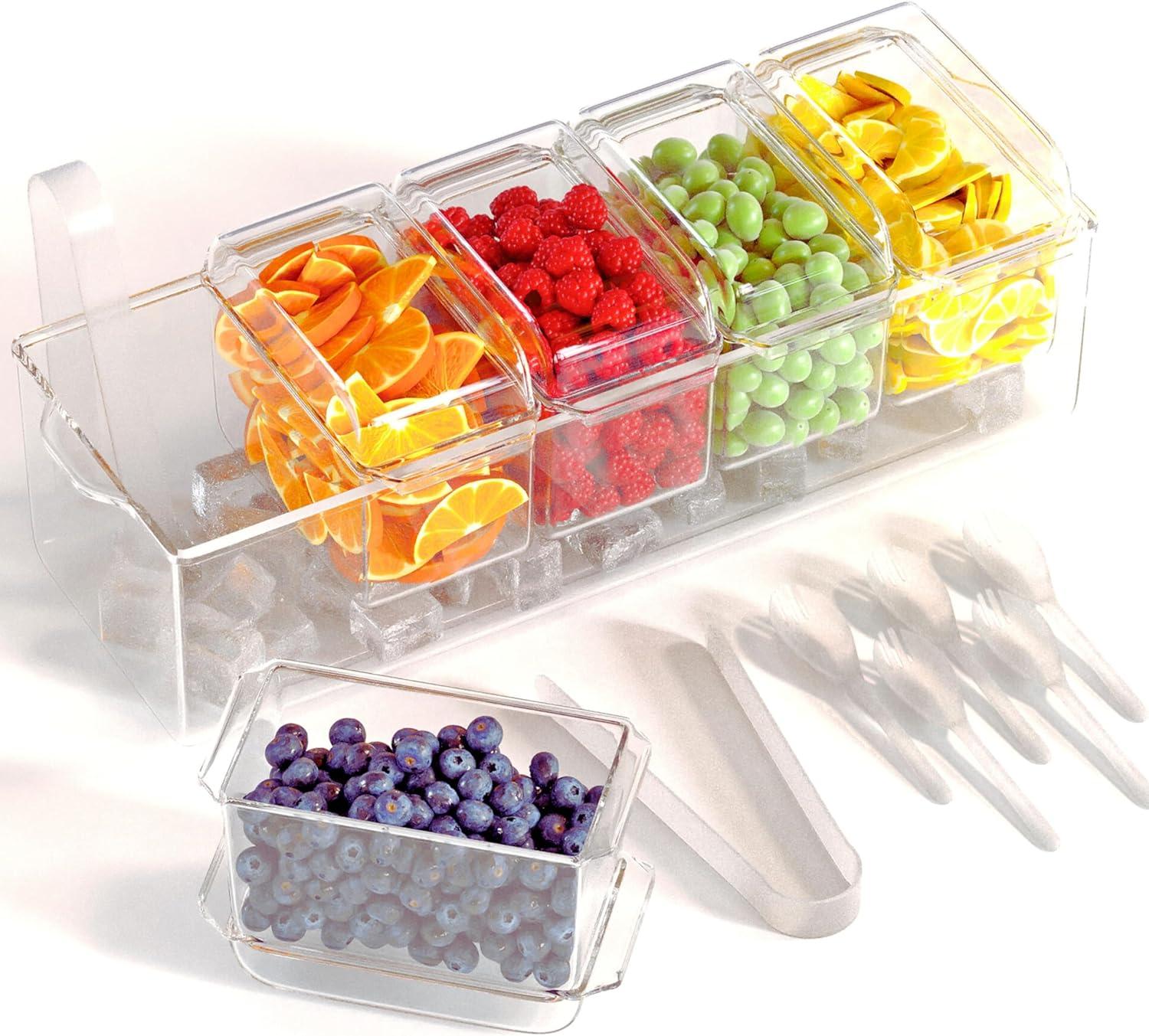 Clear Acrylic Ice Chilled Condiment Server with 5 Containers