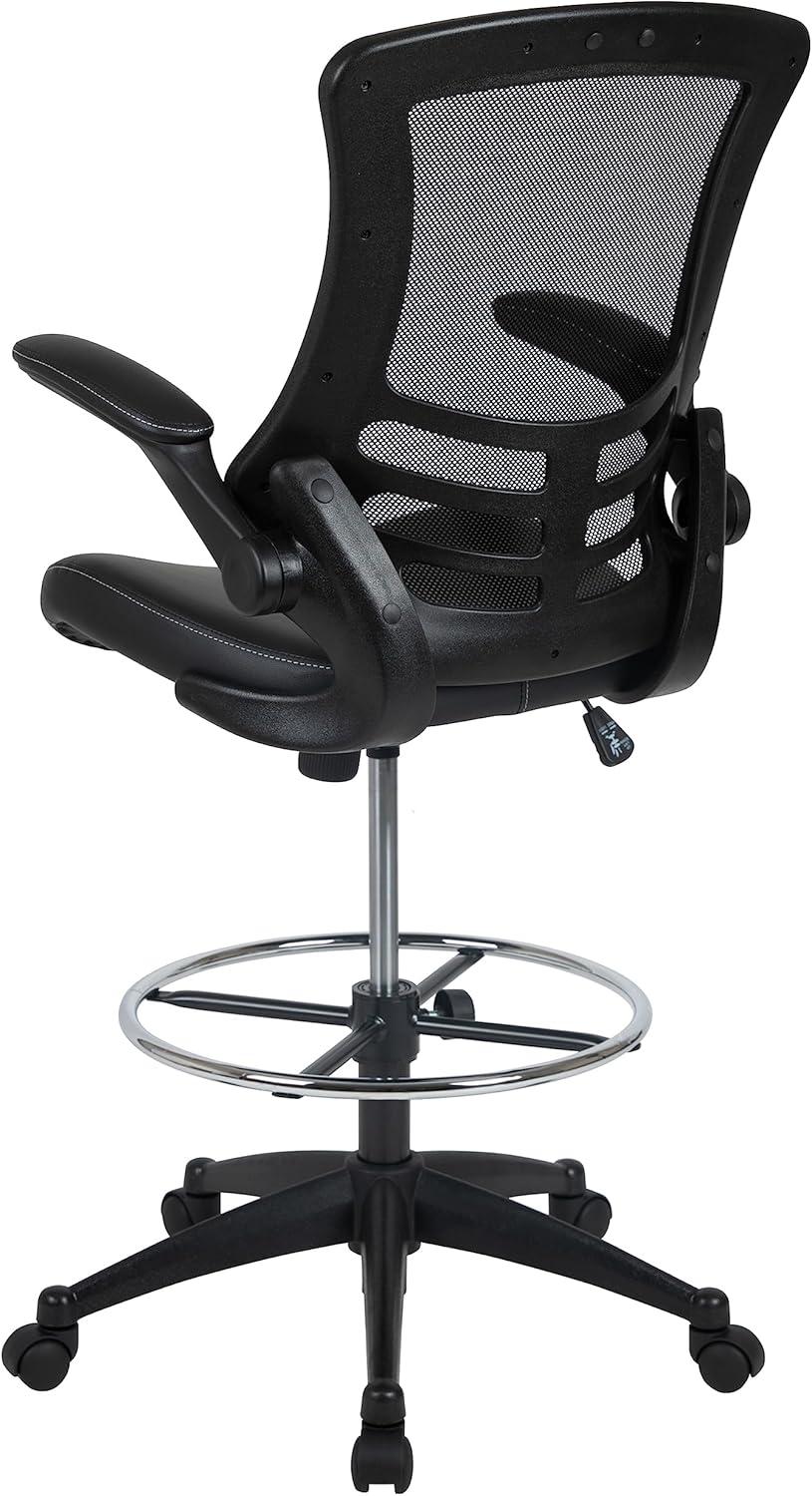 Flash Furniture Mid-Back Mesh Ergonomic Drafting Chair with Adjustable Foot Ring and Flip-Up Arms