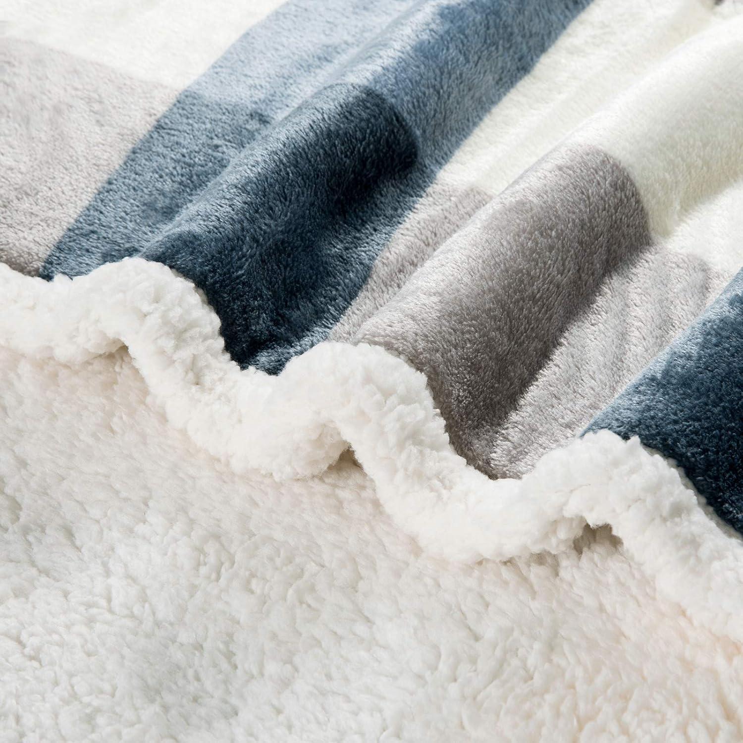 Sherpa Fleece Reversible Winter Throw Blanket in Gray and Blue