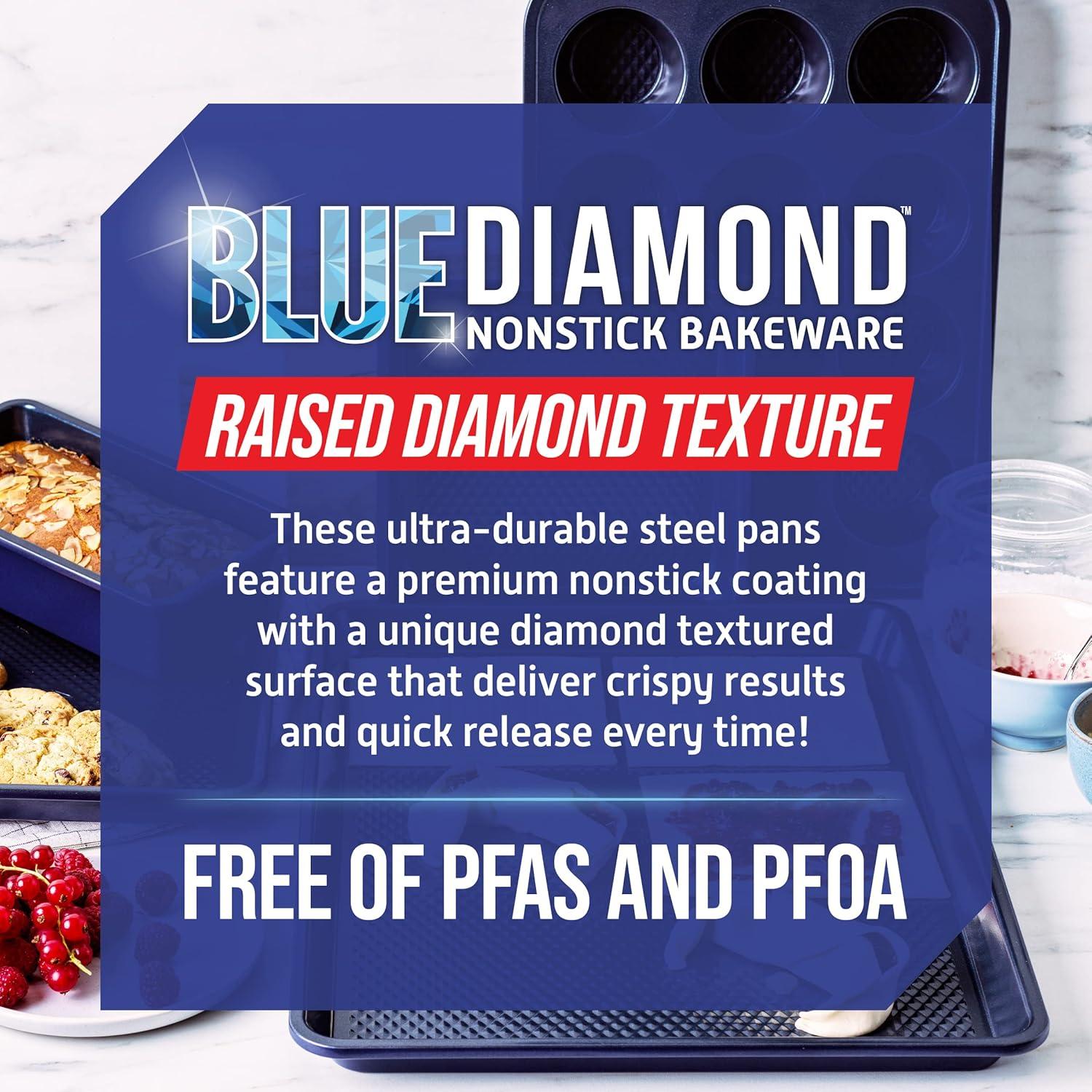 Blue Diamond Bakeware Diamond Infused Ceramic Nonstick, 13" x 9" Quarter Cookie Sheet Baking Pan, Dishwasher and Freezer Safe, PFAS-Free, Blue