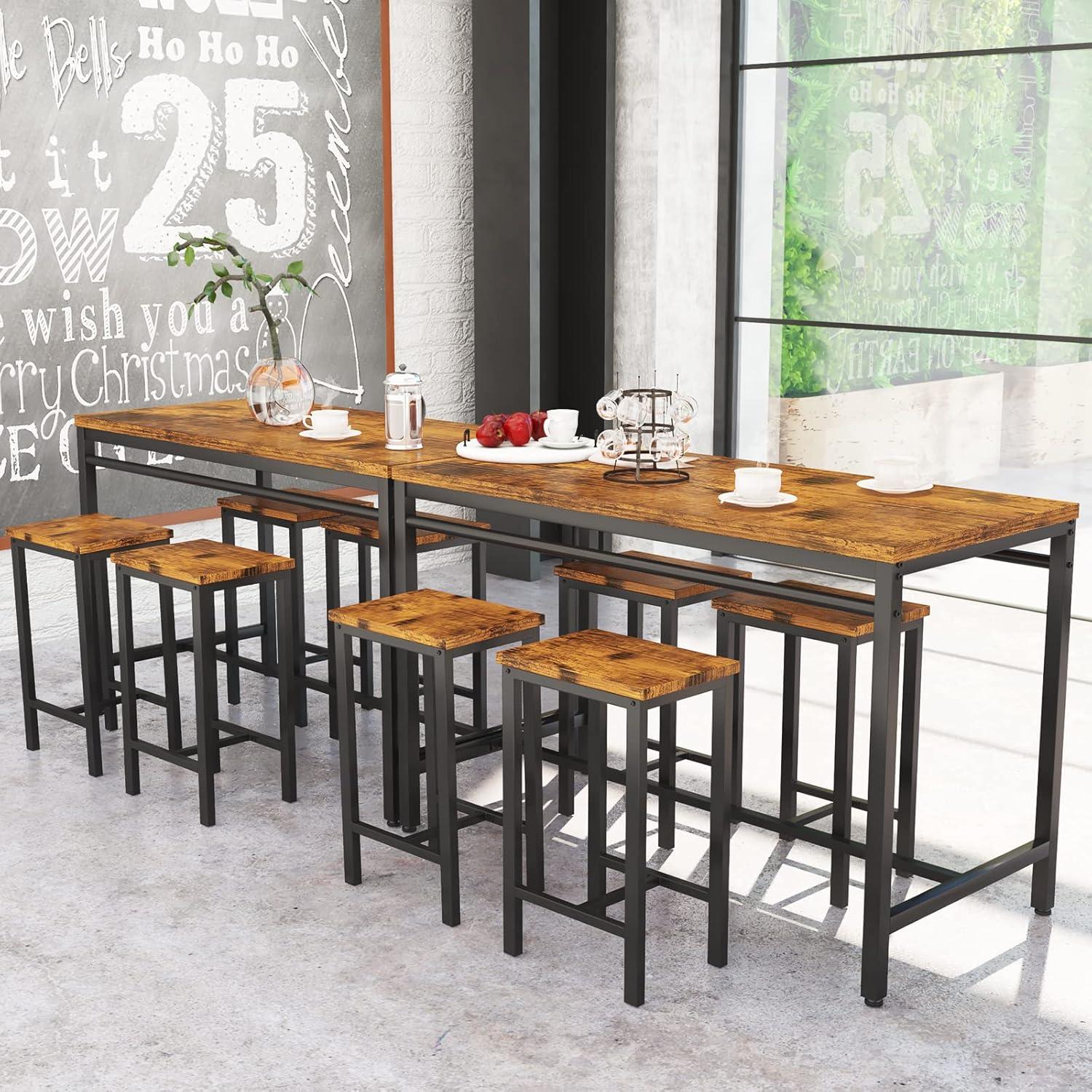 Counter Height Bar Table Set, 5 Piece Dining Table Set, Modern Pub Table with 4 Stools, Home Dining Table and Stools Set, 4-Person Kitchen Breakfast Table Set, Rustic Brown, D8995