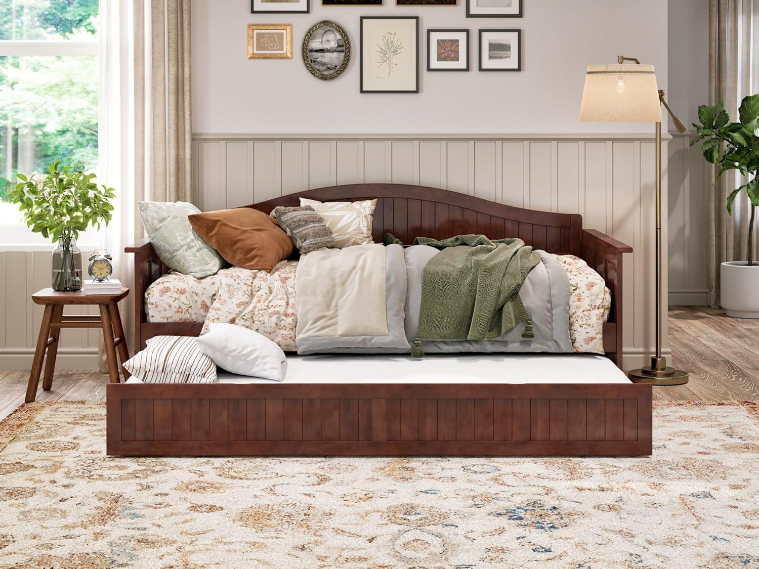 Nantucket Walnut Twin Wood Daybed with Trundle and Drawer