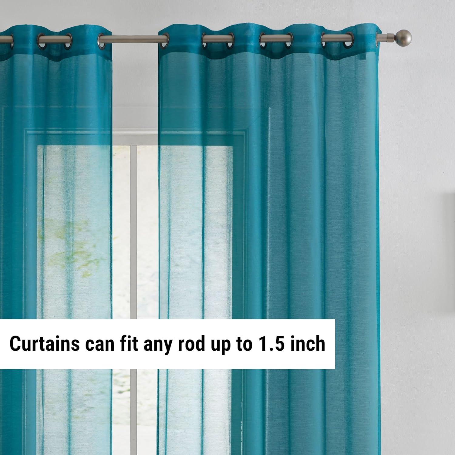 HLC.ME Semi Sheer Voile Light Filtering Transparent Window Curtain Grommet Panels - Set of 2 - Teal, 54 W x 84 L