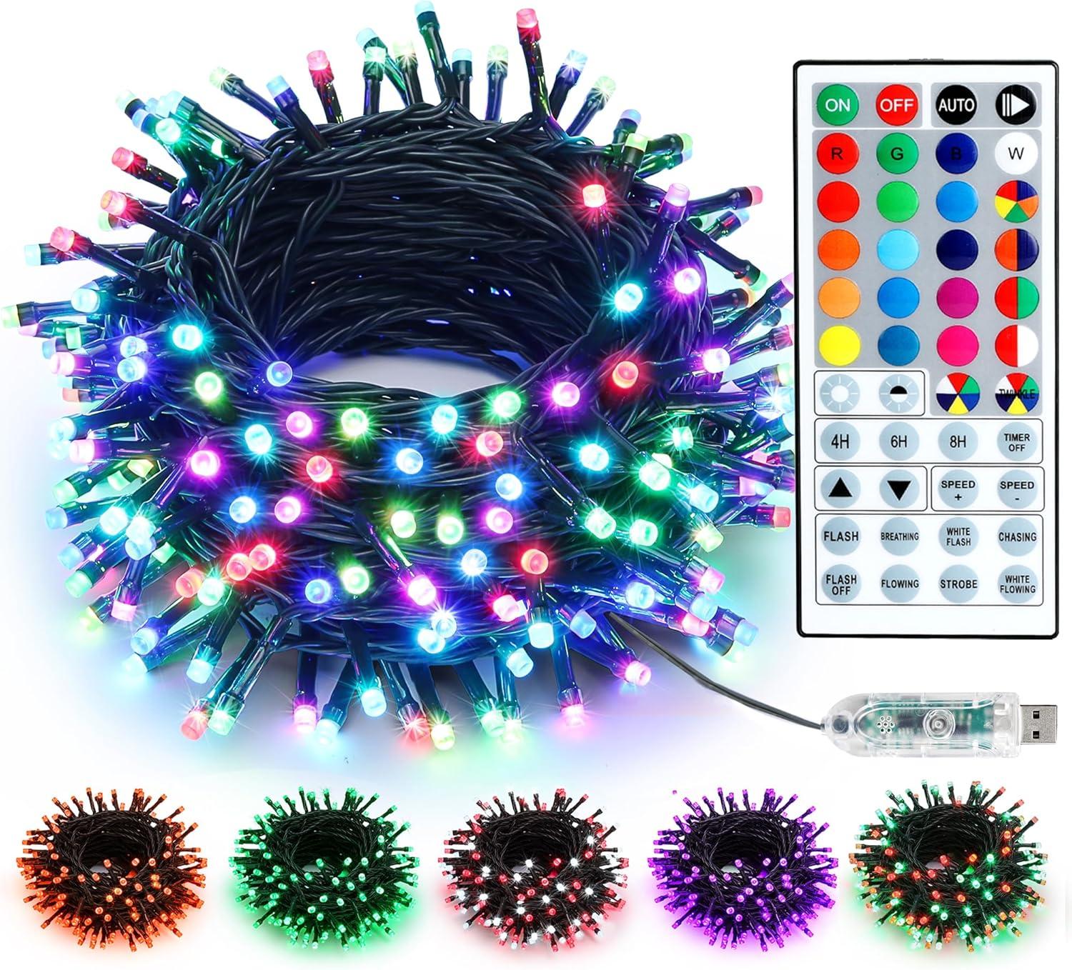 Brizlabs Rgb Xmas Tree Light, 33Ft 100 Led Color Changing Christmas Lights Unique Dual Color Usb Powered String Lights With Remote, Indoor Outdoor Twinkle Lights For Room Christmas Party Wedding Decor