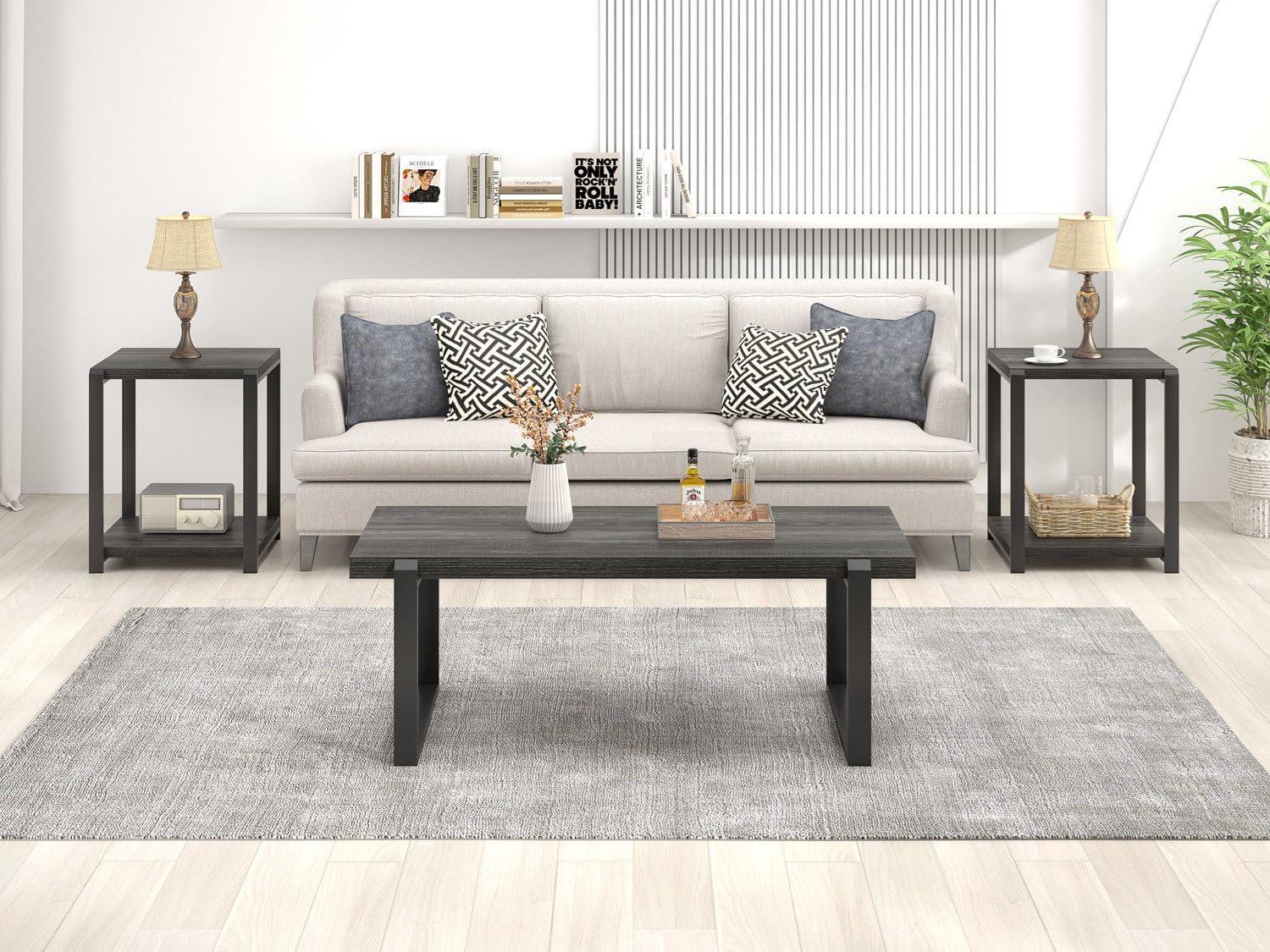 FOLUBAN Coffee Table, Modern Rustic Wood and Metal Center Table with Storage, Industrial Cocktail Tea Table for Living Room, Oak, 47 Inch
