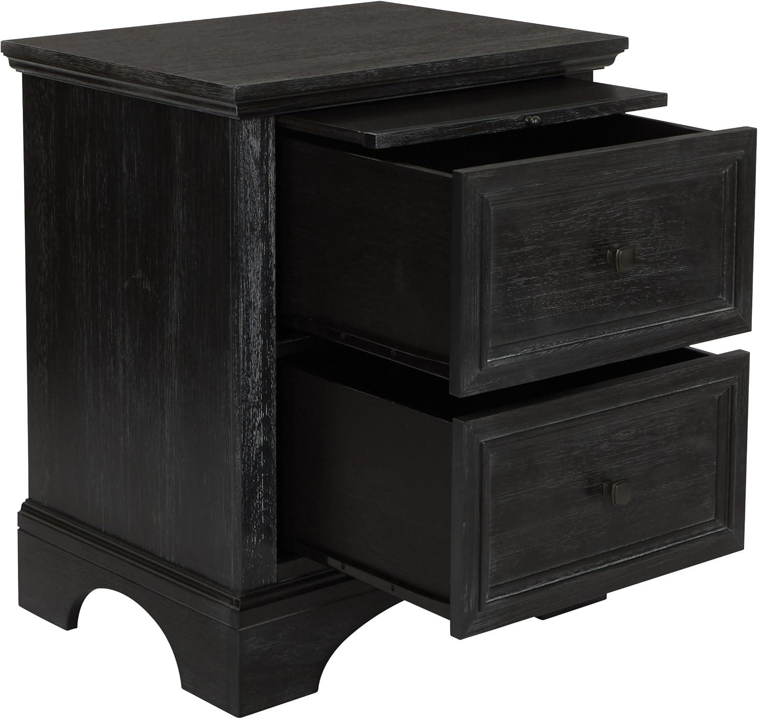 OSP Home Furnishings Farmhouse Basics 2 Drawer Nightstand with Tray in Rustic Black Finish