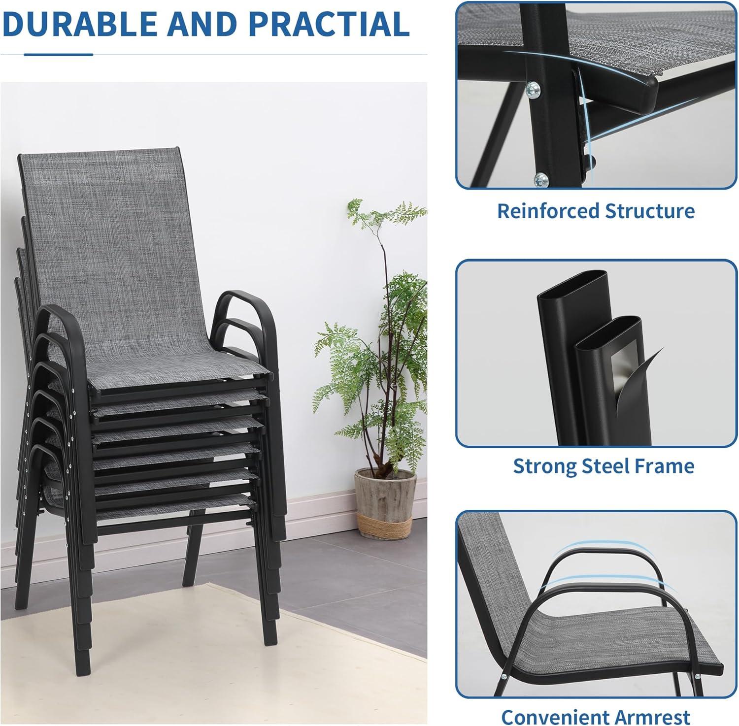 Vitarpatio Outdoor Patio Dining Chairs Set of 6, Stackable Patio Chairs Metal Outdoor Chair High Back Textilene Armchairs