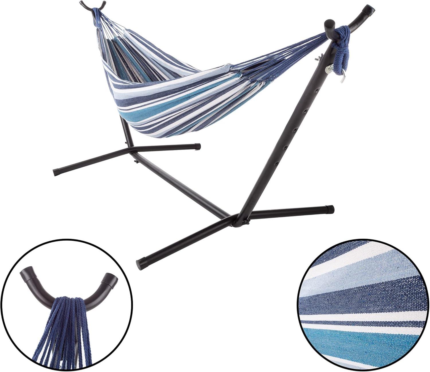 Blue Stripe Double Brazilian Hammock with Stand and Carry Bag