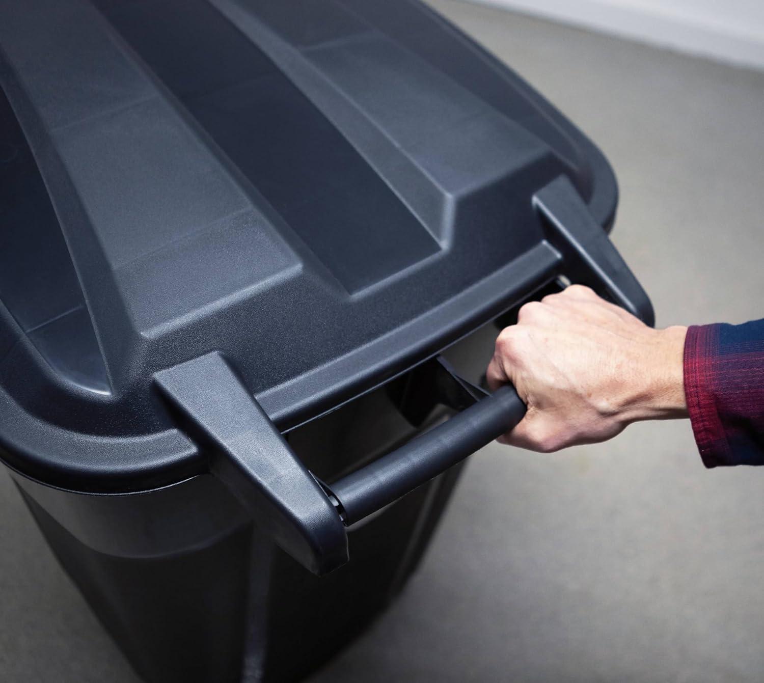 Hyper Tough 32 Gallon Wheeled Heavy Duty Plastic Garbage Can, Attached Lid, Black