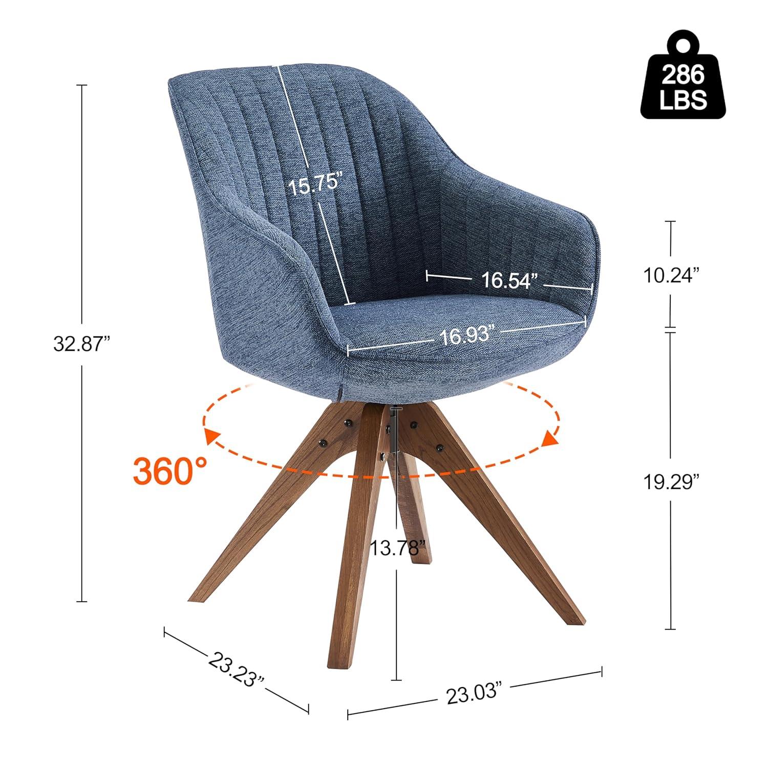 Art Leon Desk Chair - Mid Century Modern Office Chair No Wheels, Swivel Accent Chair with Oak Wood Legs, Fabric Upholstered Arm Chair, Blue