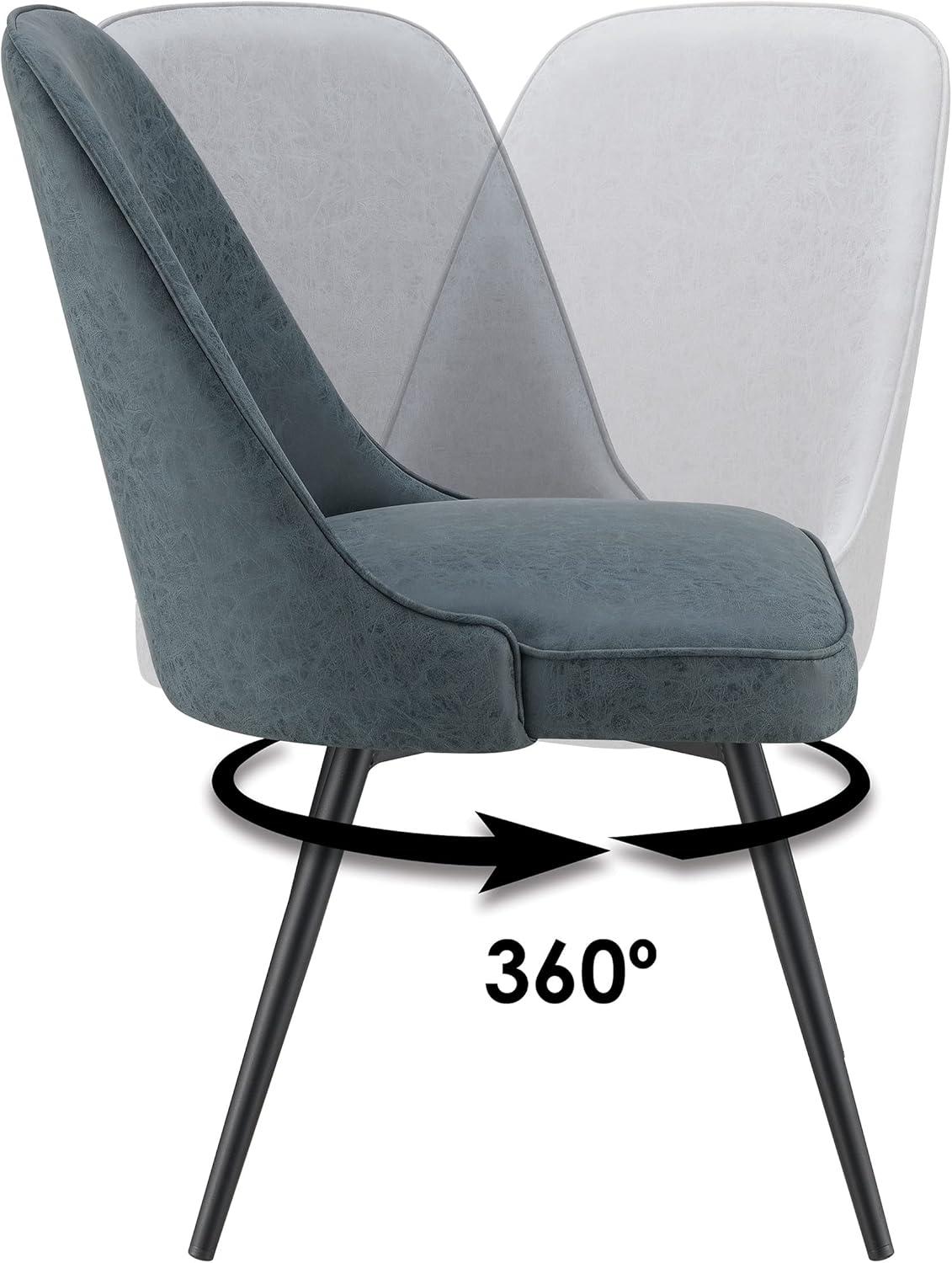OSP Home Martel Faux Leather Swivel Chair with Black Legs in Navy
